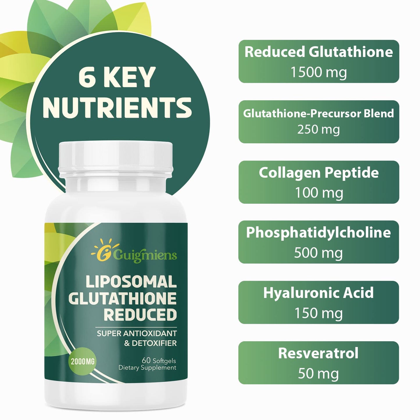 Guigmiens Liposomal Glutathione 2000 MG Softgels, 120 Count
