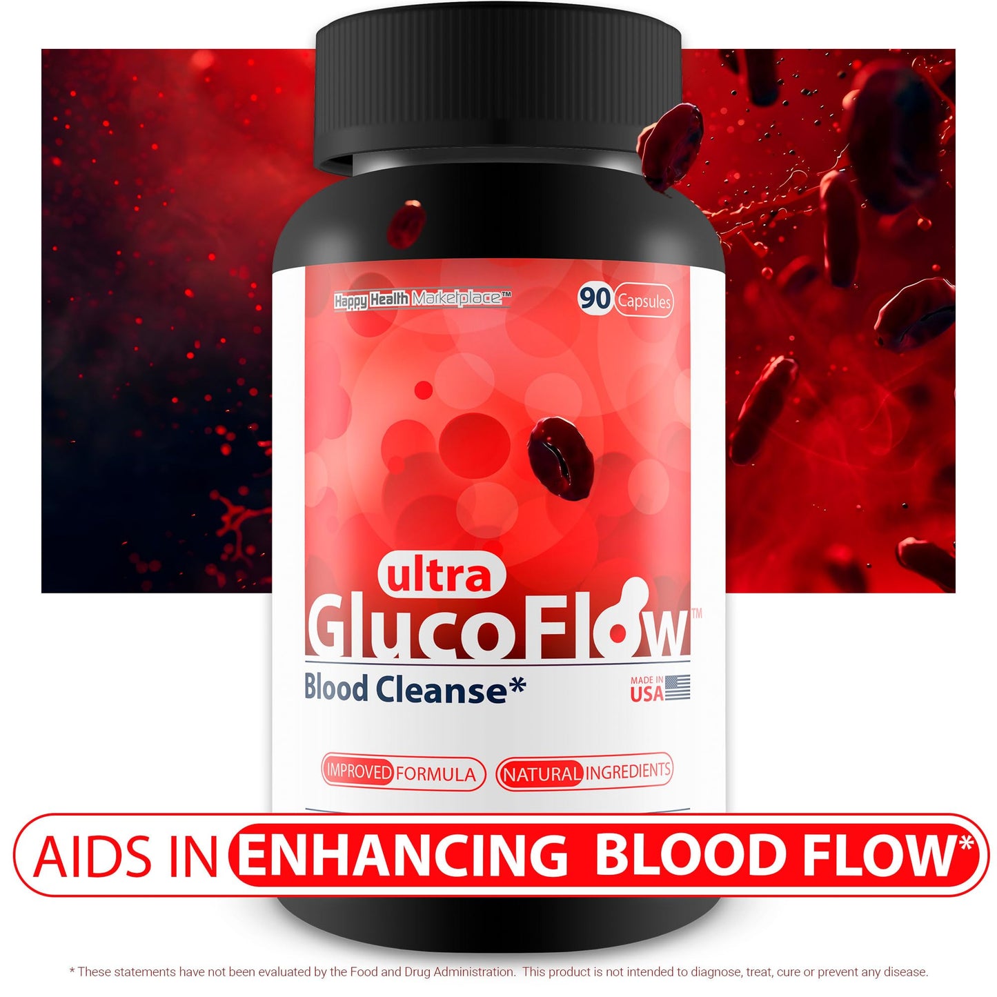 Happy Health Marketplace Ultra Gluco Flow - Improved Formula Blood Cleanse Detox Capsules 90 Count