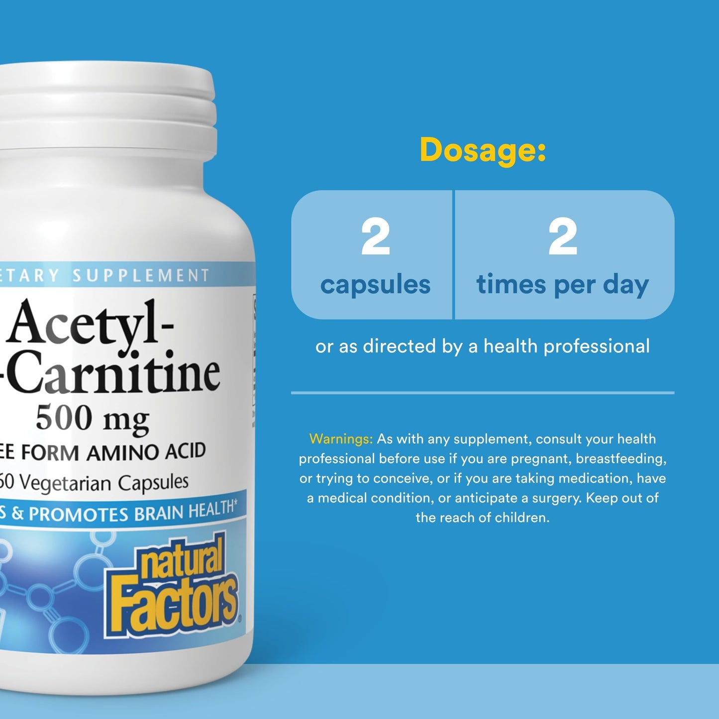 Natural Factors Acetyl L-Carnitine 500 mg Capsules, 60 Count