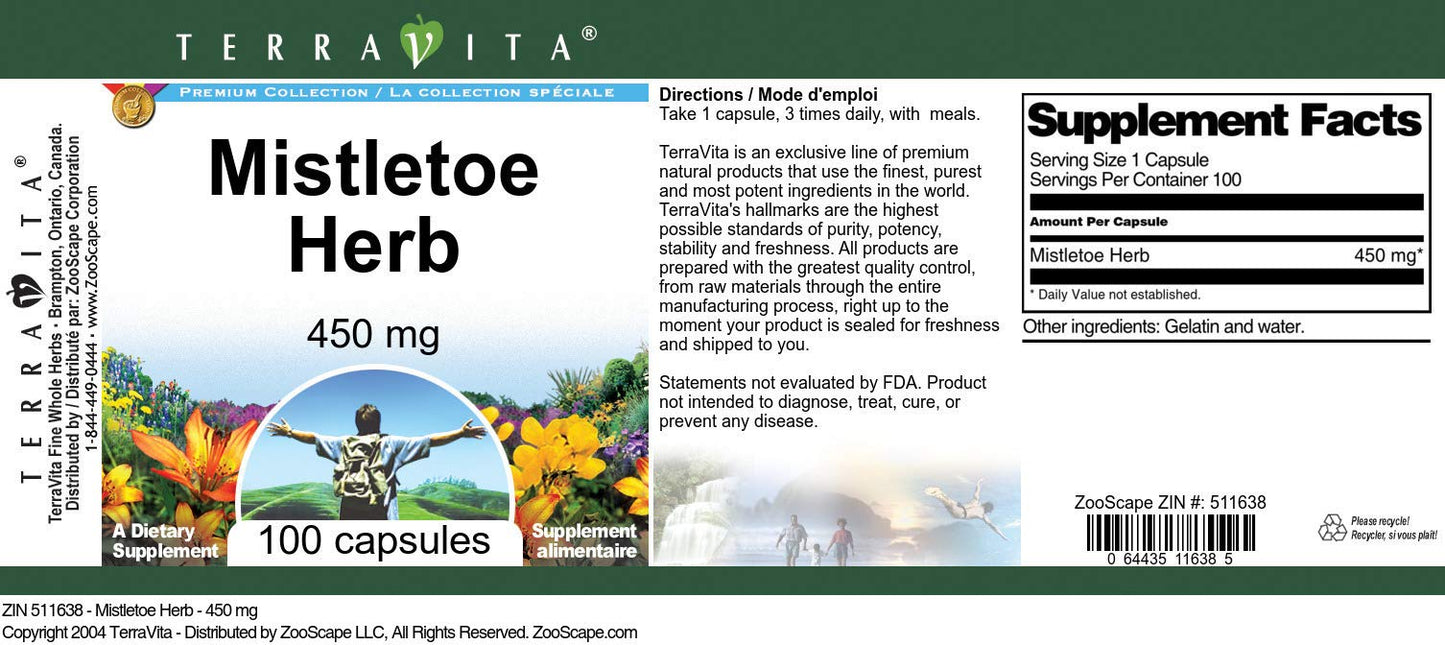 Terravita Mistletoe Herb 450 mg Capsules, 300 Count