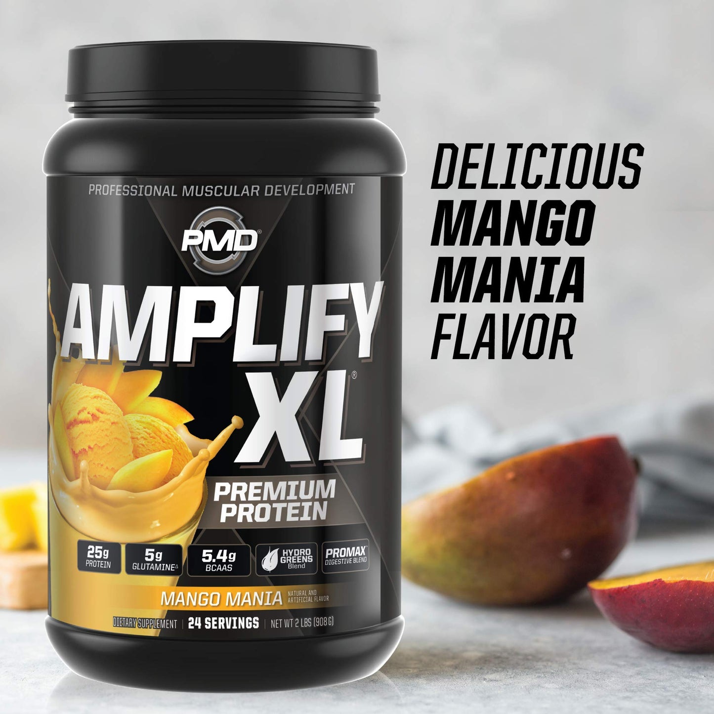 PMD Sports Amplify XL Premium Whey Protein Powder Mango Mania, 2 lb, Pack of 1