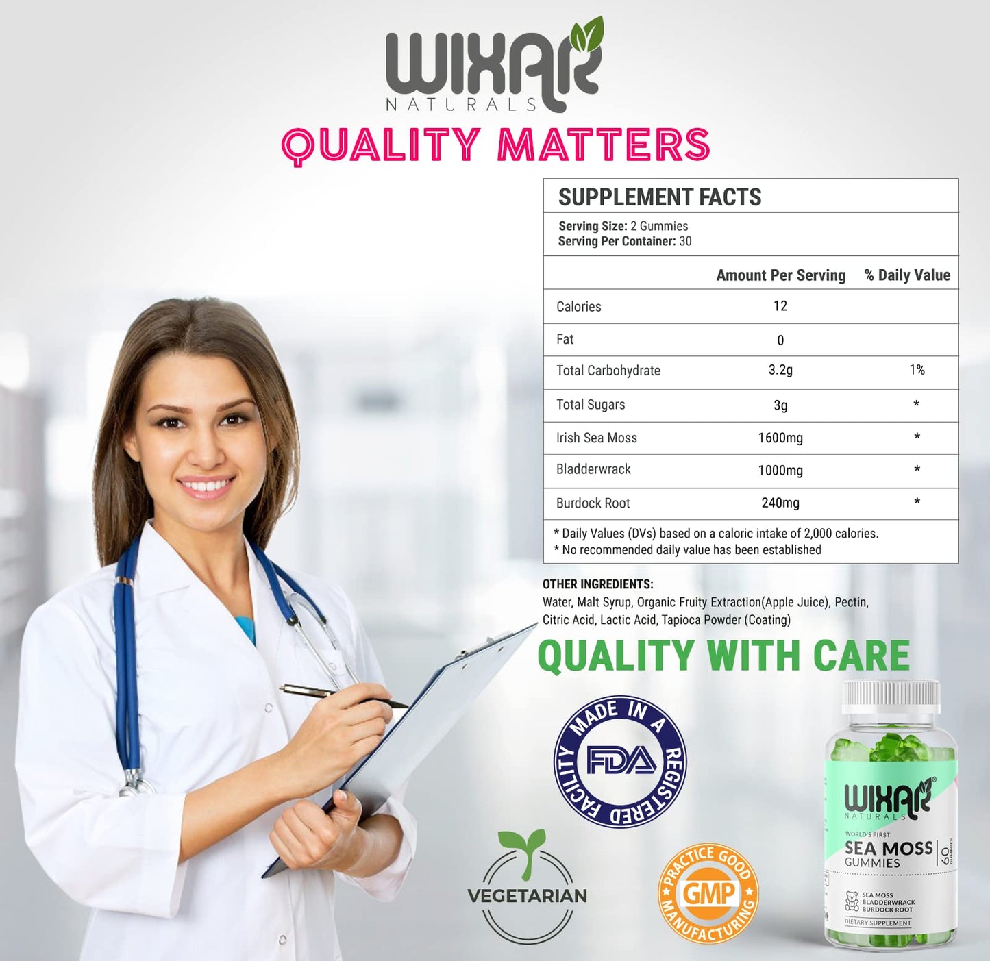 WIXAR NATURALS Sea Moss Gummies, 60 Count