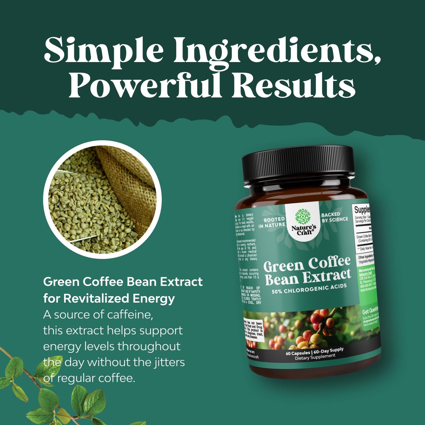 Natures Craft Green Coffee Bean Extract for Metabolism Support Capsules 60 Count