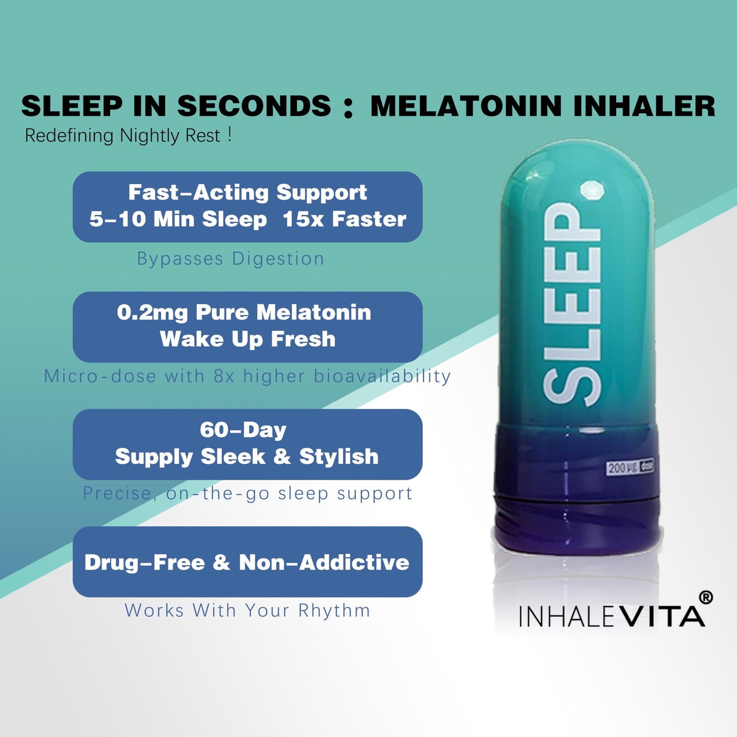 INHALEVITA Melatonin Inhaler Sleep Aid Powder 2 Ounce