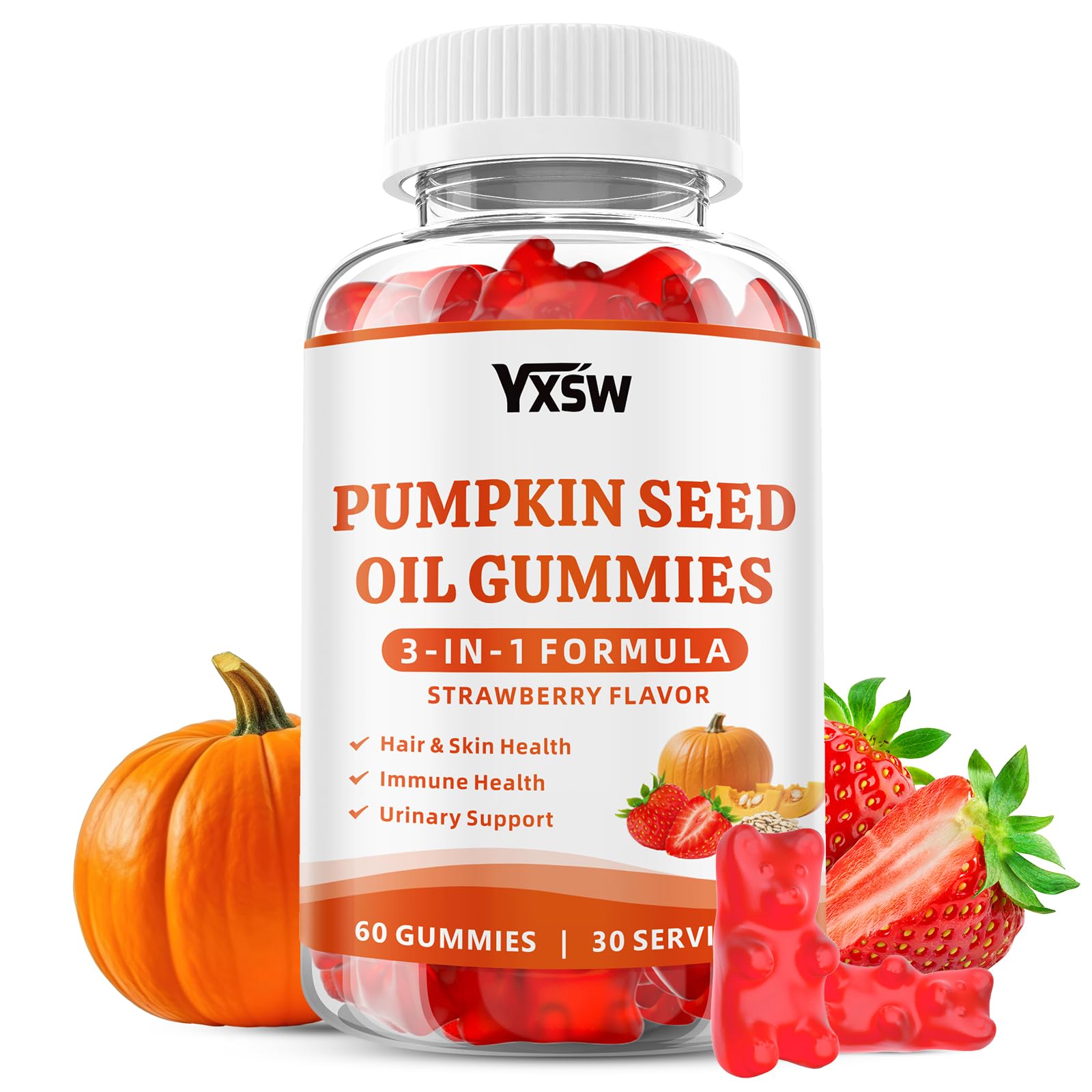 YXSW Pumpkin Seed Oil Gummies with Saw Palmetto 60 Count
