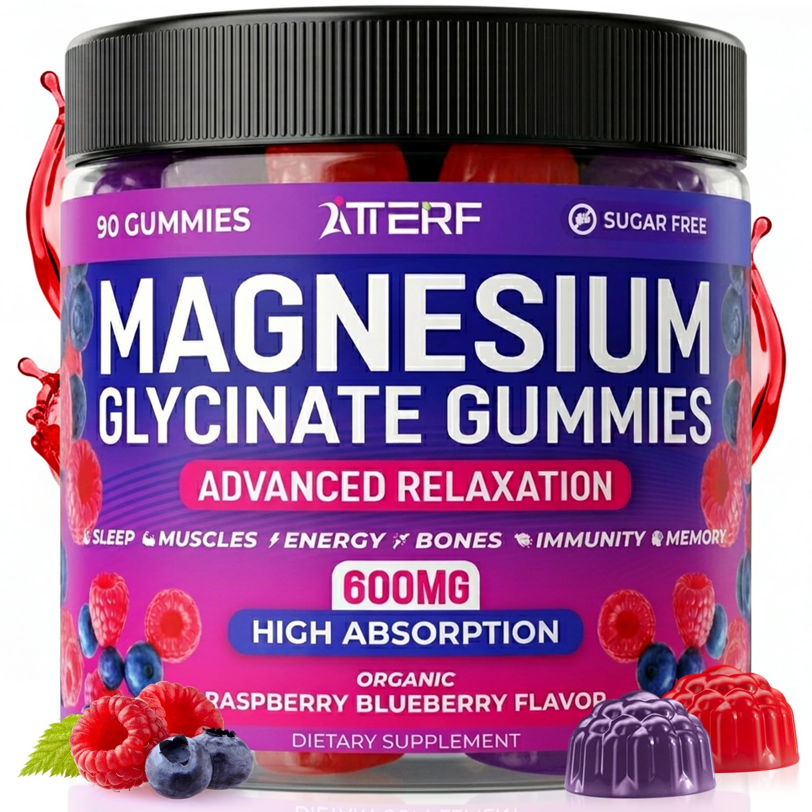 Atterf Magnesium Glycinate Gummies 600mg, 120 Count