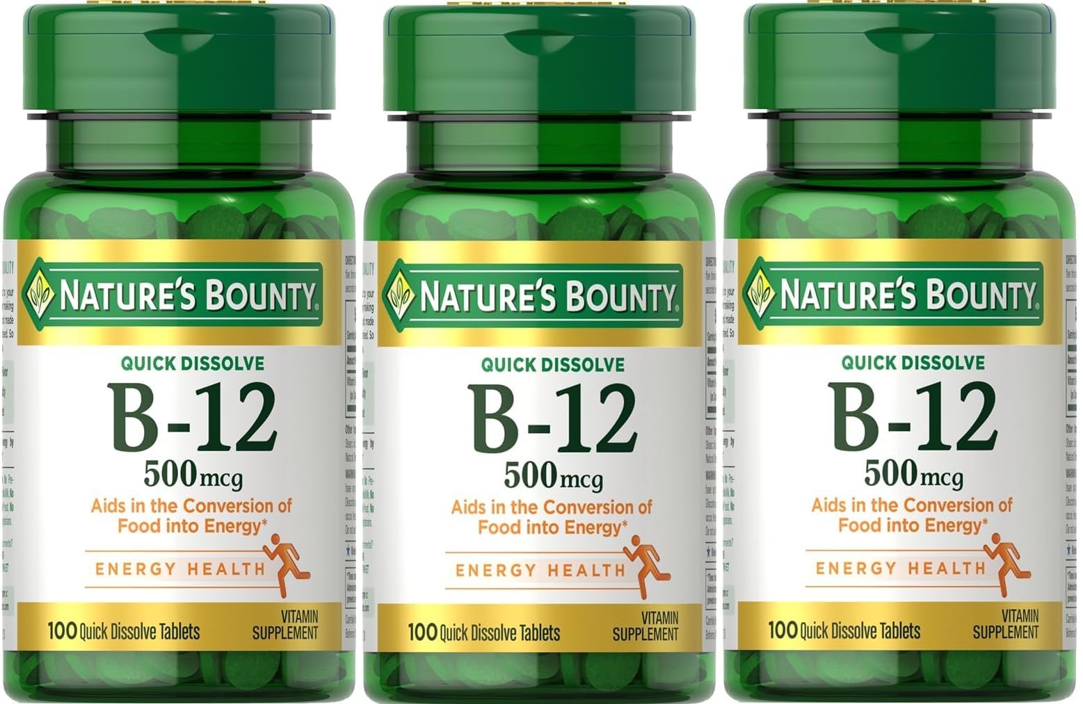 Nature's Bounty Vitamin B-12 500 mcg Tablets, 300 Count