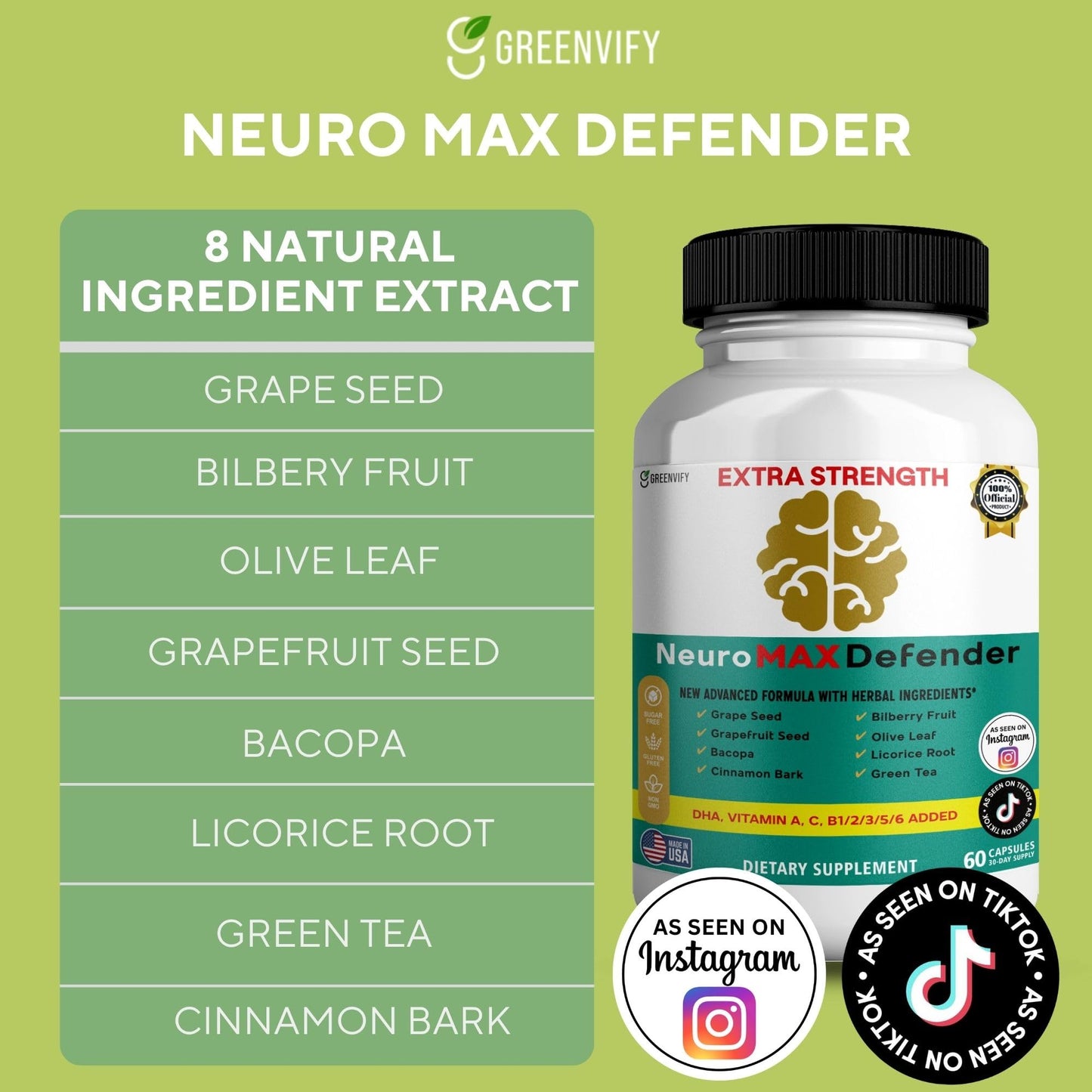 GREENVIFY NeuroMAX Defender Extra Strength Brain Support Supplement with Herbal Blend Capsule 60