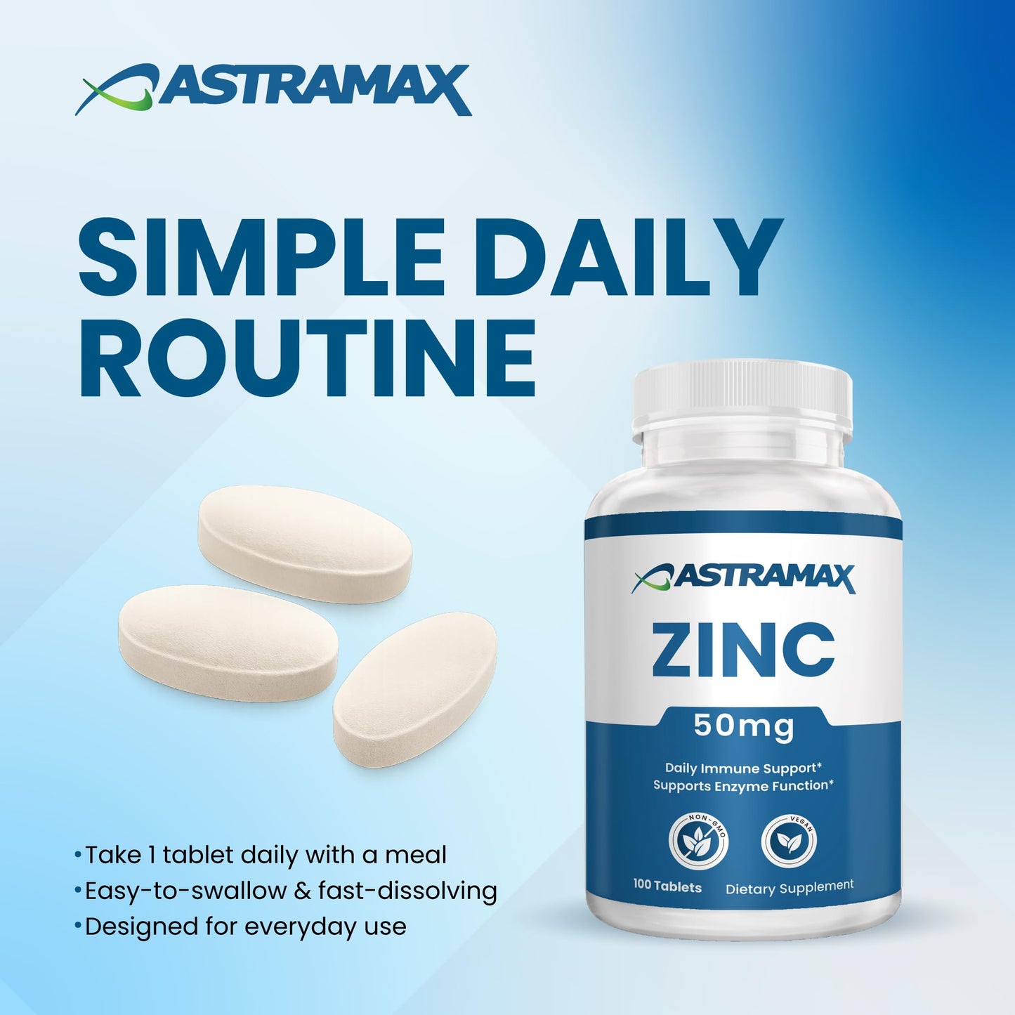 Astramax Zinc 50mg High Potency Immune Support Tablet, 100 Count