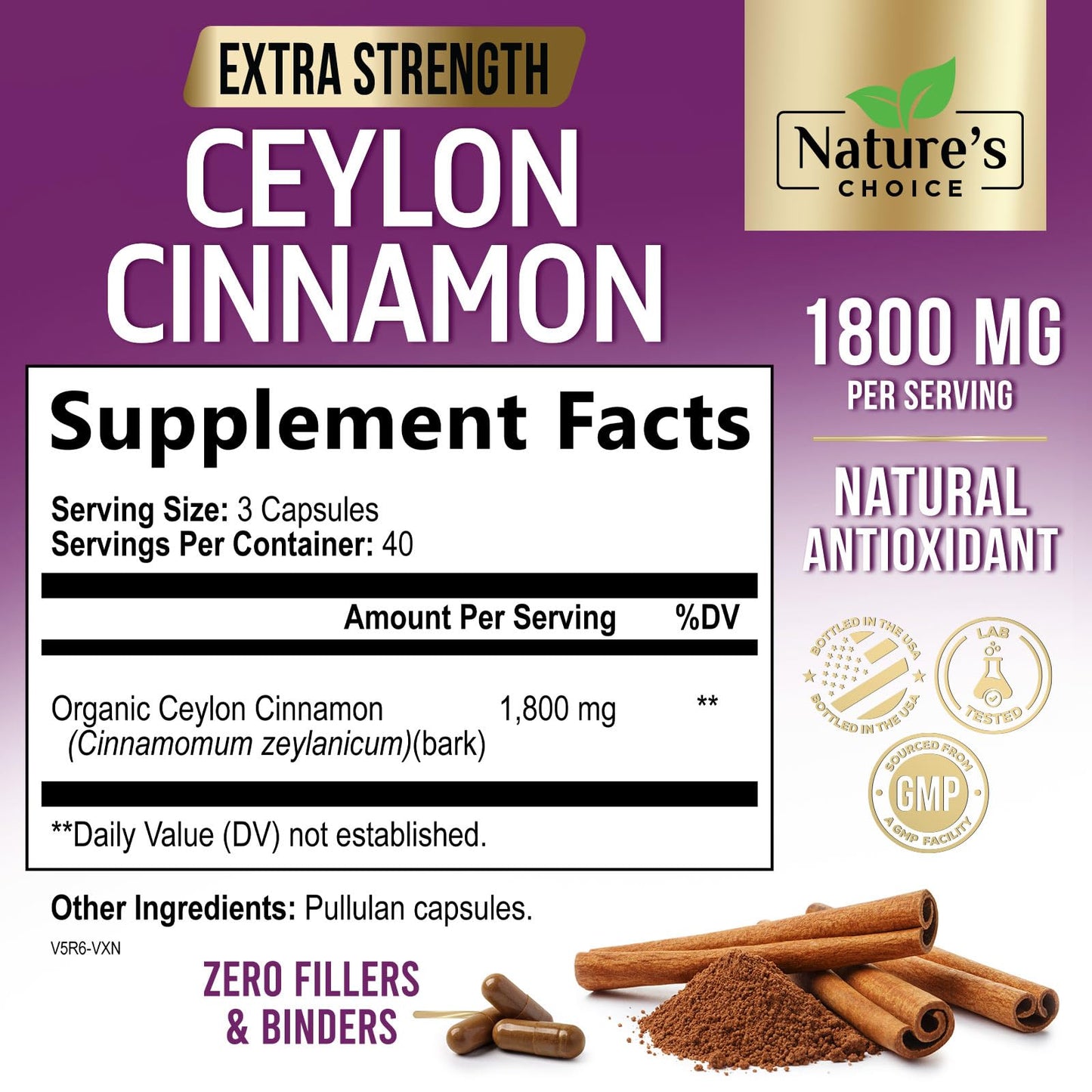 Nature's Choice Ceylon Cinnamon Capsules 120 Count
