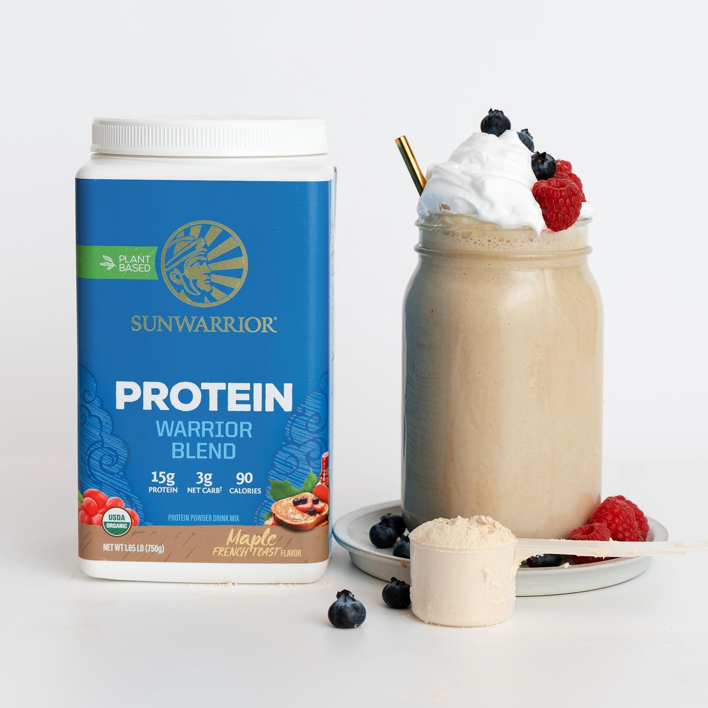 Sunwarrior Organic Plant Based Protein Powder Maple Flavor, 30 Servings