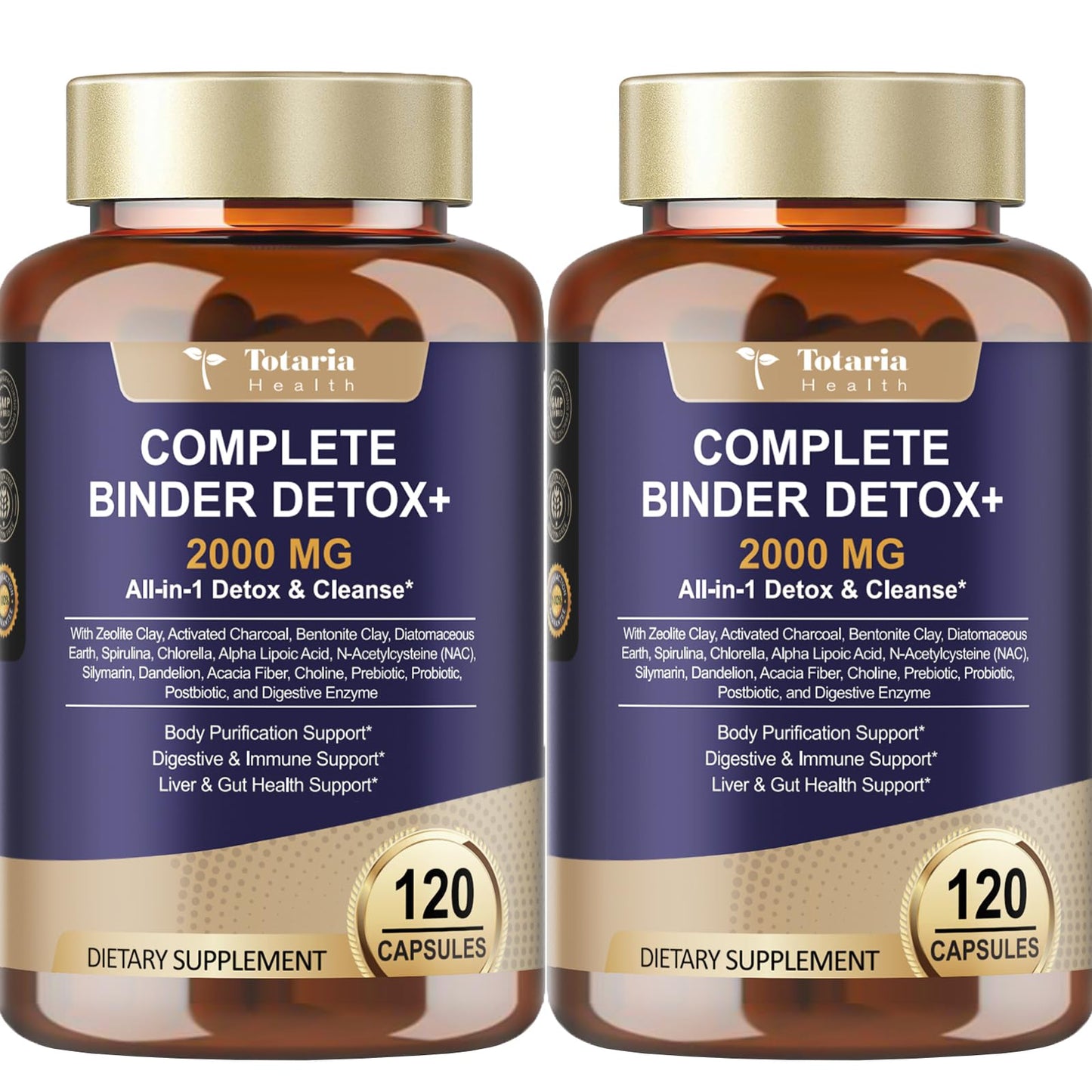Totaria Complete Binder Detox+ Activated Charcoal, Zeolite, Bentonite Clay, NAC, Milk Thistle, Probiotic, All-in-1 Detox & Cleanse Supplement, Liver & Gut Support, 240 Capsules