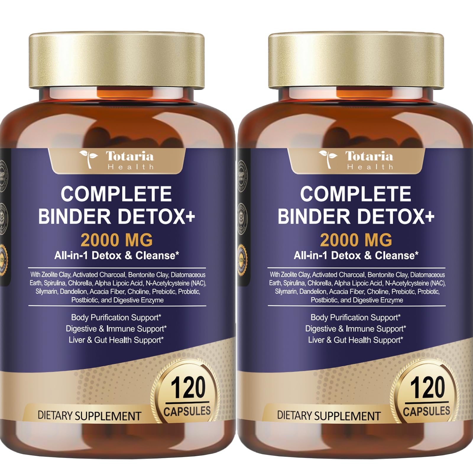 Totaria Complete Binder Detox+ Activated Charcoal, Zeolite, Bentonite Clay, NAC, Milk Thistle, Probiotic, All-in-1 Detox & Cleanse Supplement, Liver & Gut Support, 240 Capsules