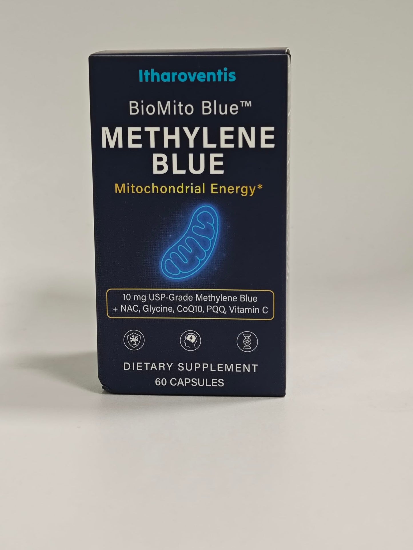 Itharoventis Methylene Blue Pharmaceutical Grade Capsules with CoQ10, NAC, PQQ, Glycine & Vitamin C for Memory, Focus, Energy & Mitochondrial Support, No Formaldehyde, 60 Count