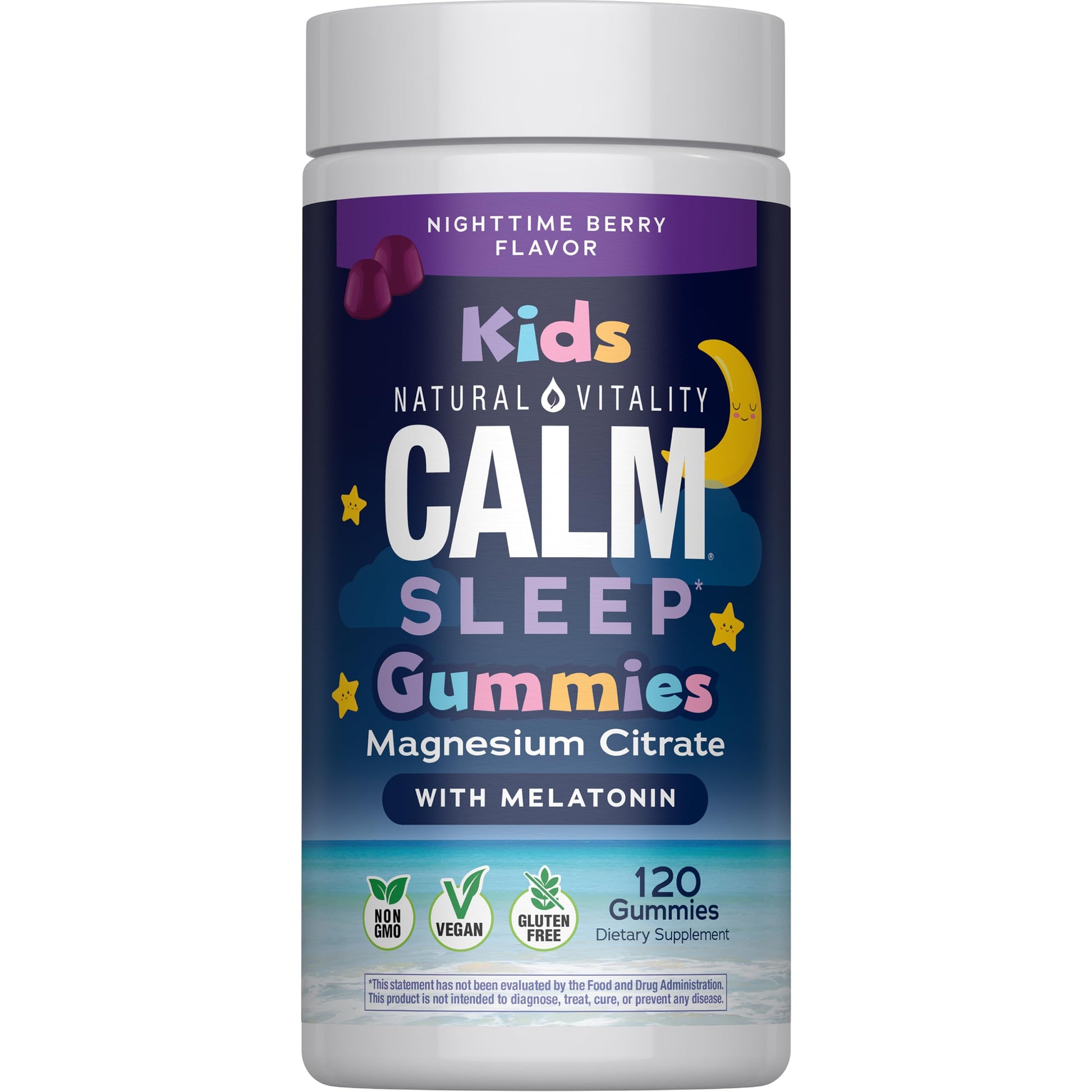 Natural Vitality Calm Magnesium Citrate Kids Gummies, Stress Relief, Nighttime Berry, 120 Gummies