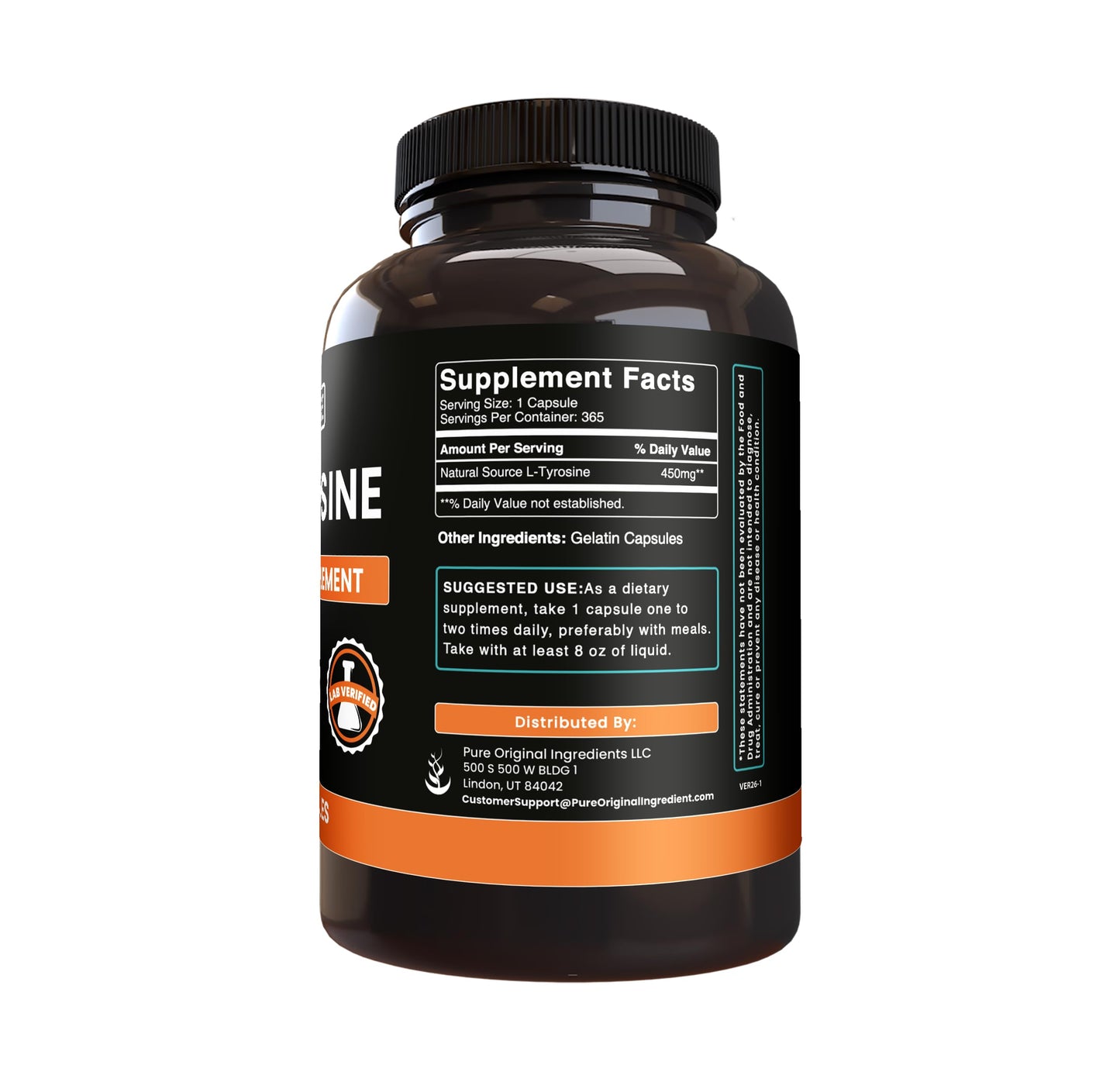 PURE ORIGINAL INGREDIENTS L-Tyrosine Capsules, 365 Count