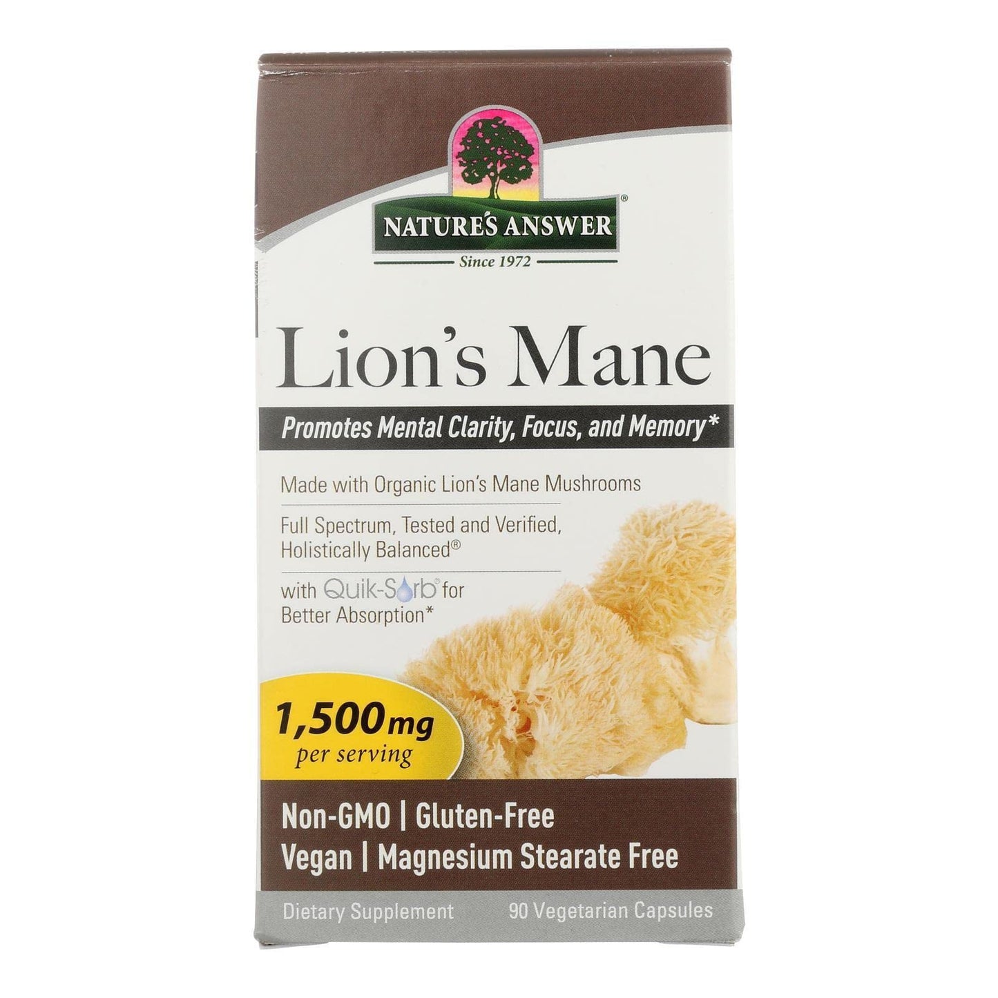 Nature's Answer Lion's Mane Mushroom Powder 1500 mg Capsules, 90 Count
