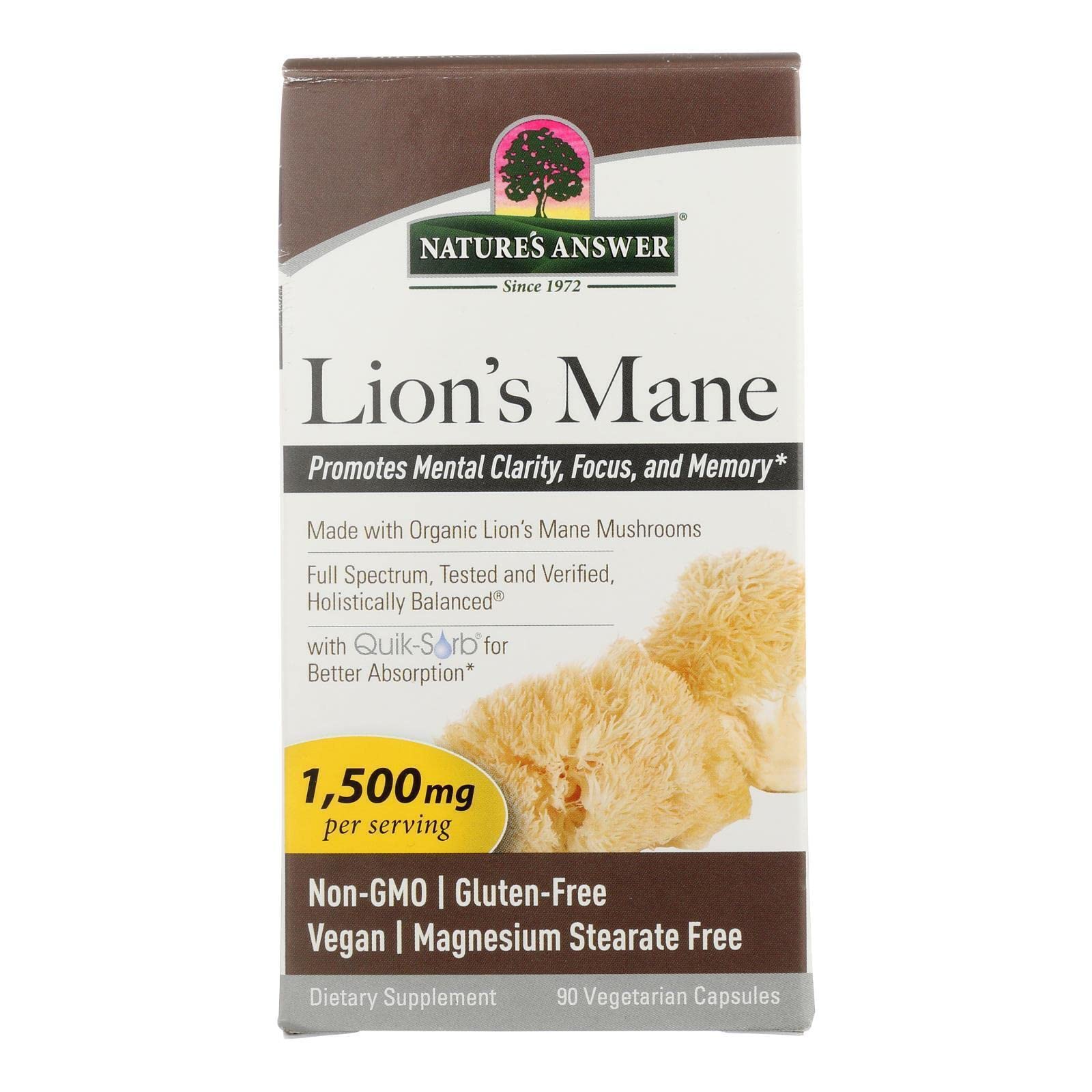 Nature's Answer Lion's Mane Mushroom Powder 1500 mg Capsules, 90 Count