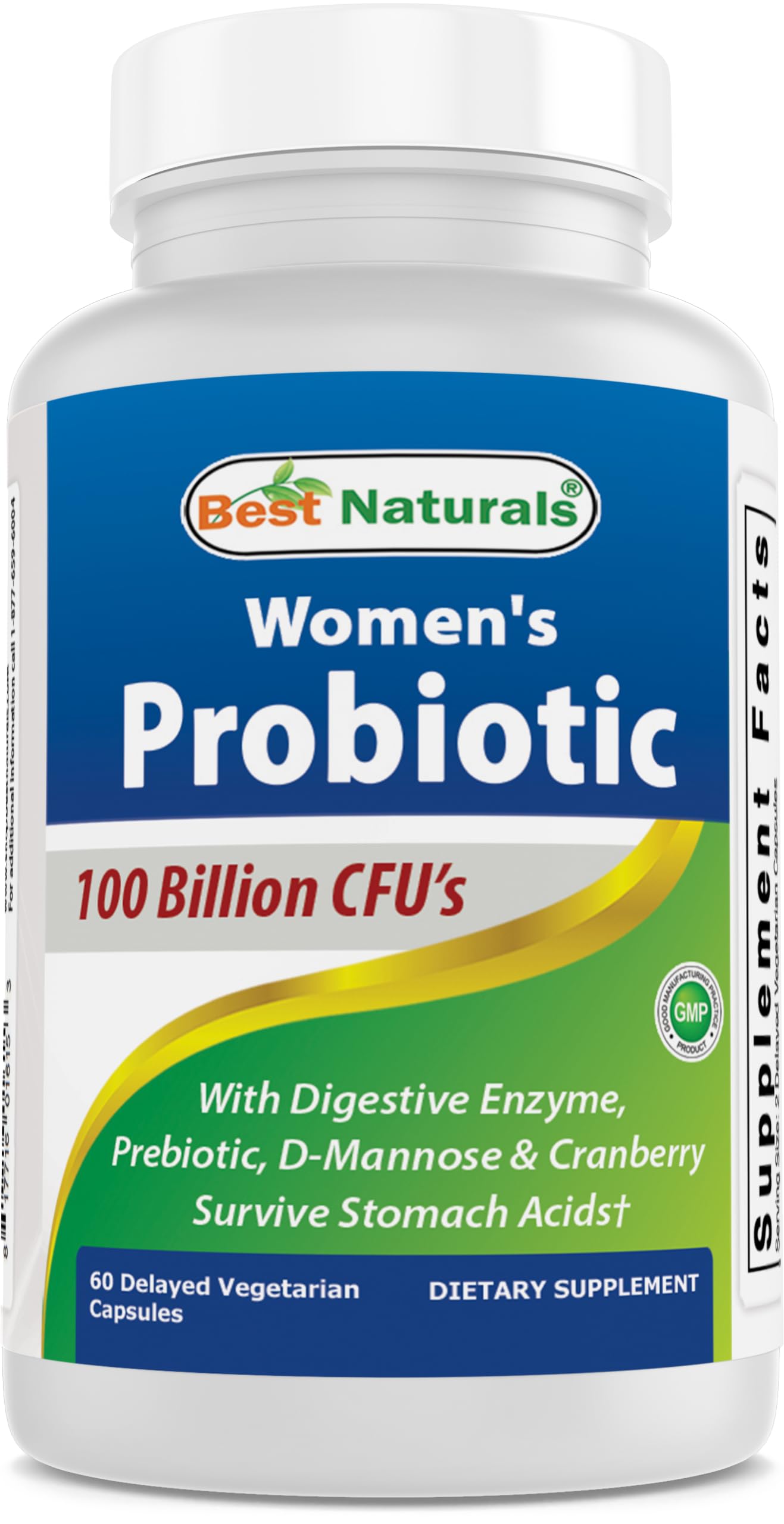 Best Naturals Probiotics for Women 100 Billion CFU - 10 Strains + Prebiotics Fiber + Digestive Enzyme Blend + Women's Health Herbal Blend - Immune, Digestive & Gut Health, 60 Capsules