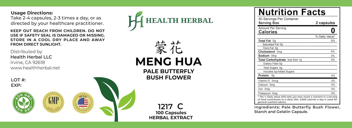 Health Herbal Meng Hua/Pale Butterfly Bush Flower 100 Capsules