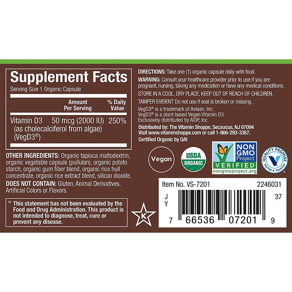 plnt Vitamin D3 50 mcg (2,000 IU) Capsules, 60 Count