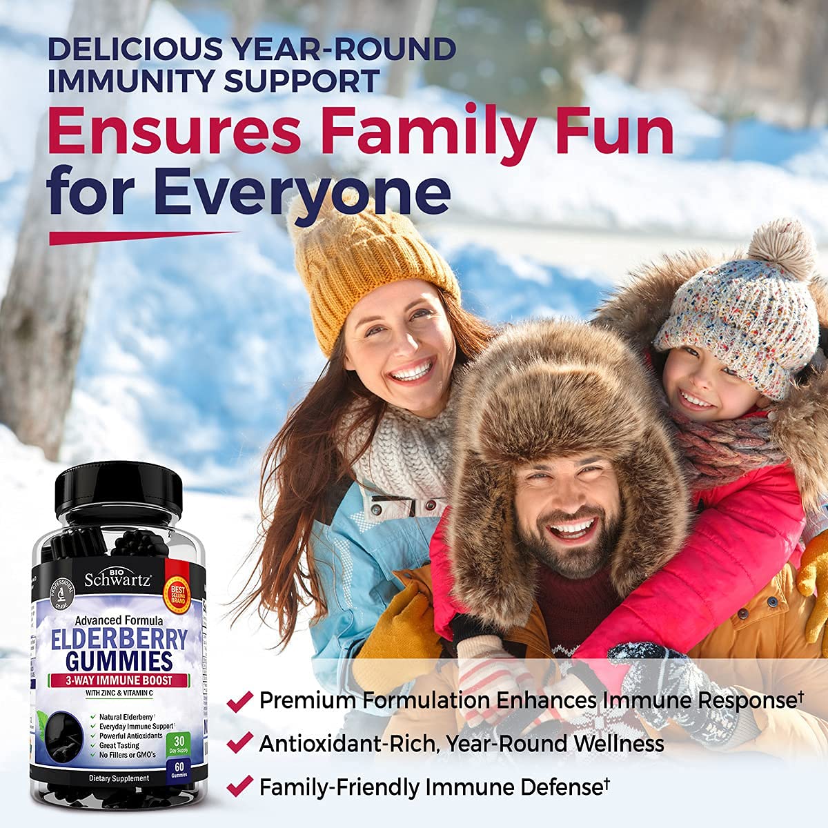 BioSchwartz Elderberry Gummies with Zinc, Vitamin C, and Vitamin D3 5000 IU (125 mcg), 420 Gummies