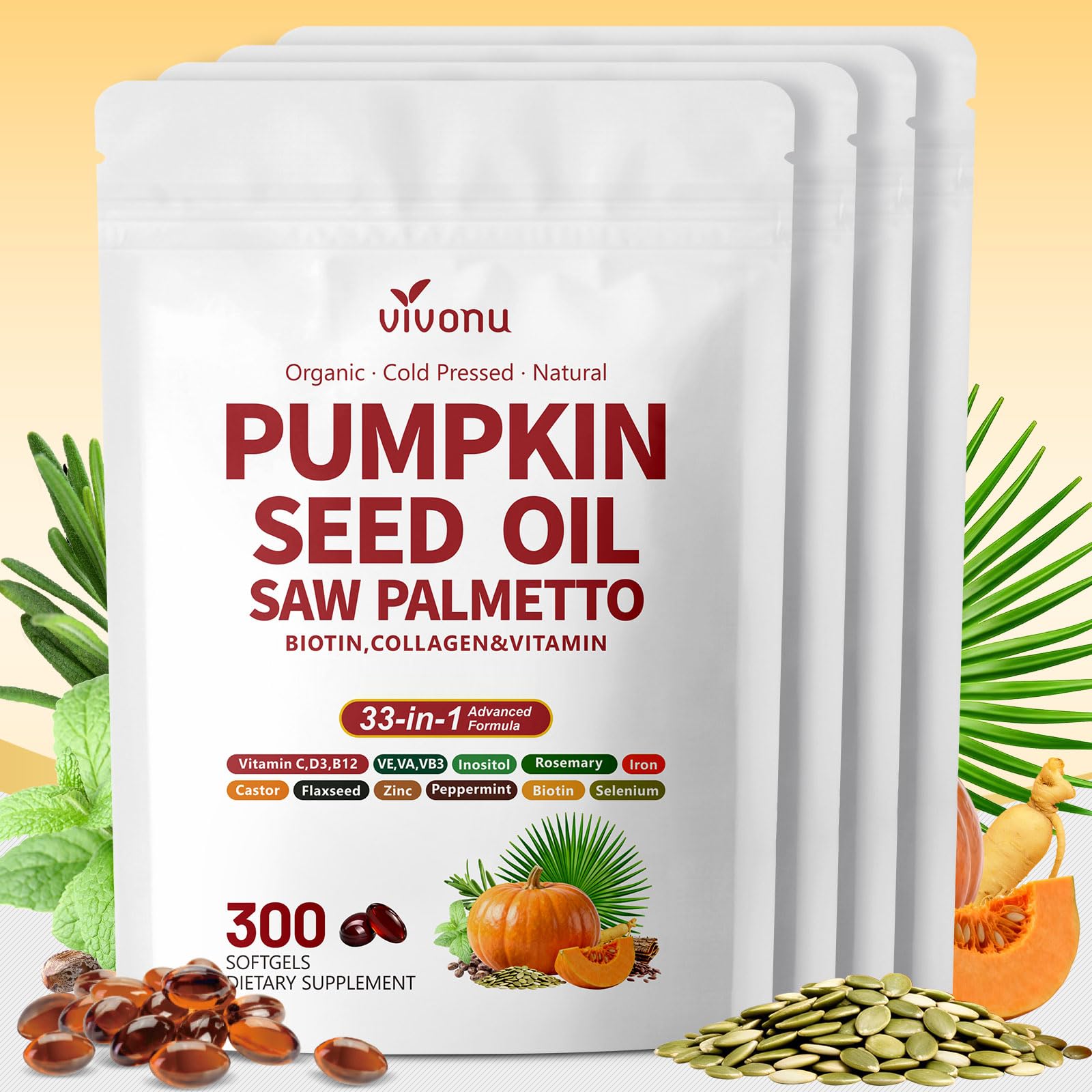 VivoNu Pumpkin Seed Oil with Saw Palmetto Capsules, 1200 Count