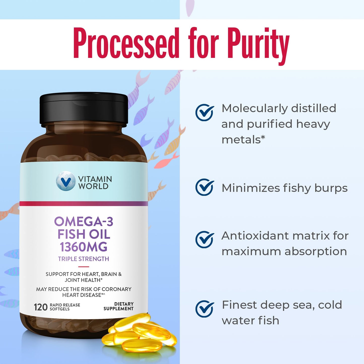 Vitamin World Triple Strength Omega 3 Fish Oil 1360 mg, 120 Softgels