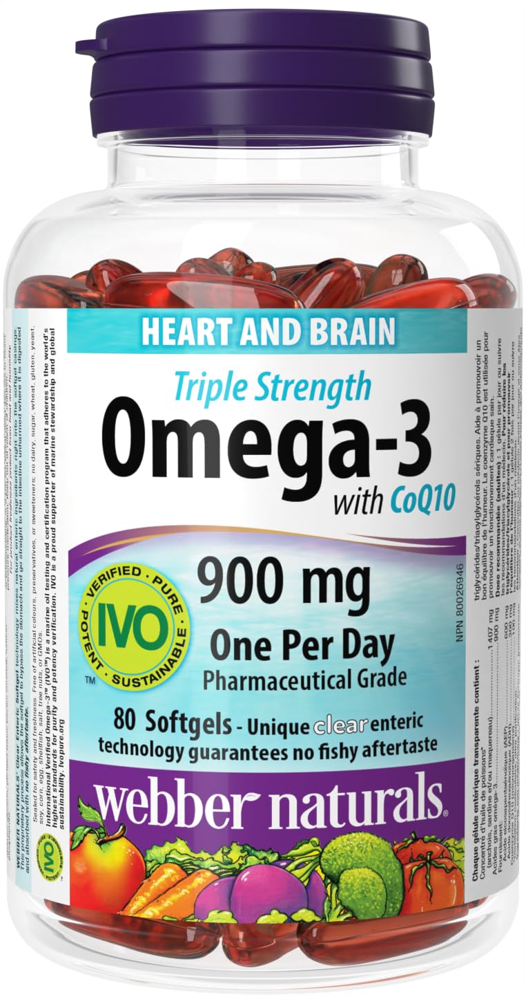 Webber Naturals Triple Strength Omega-3 with CoQ10 Softgels, 80 Softgels