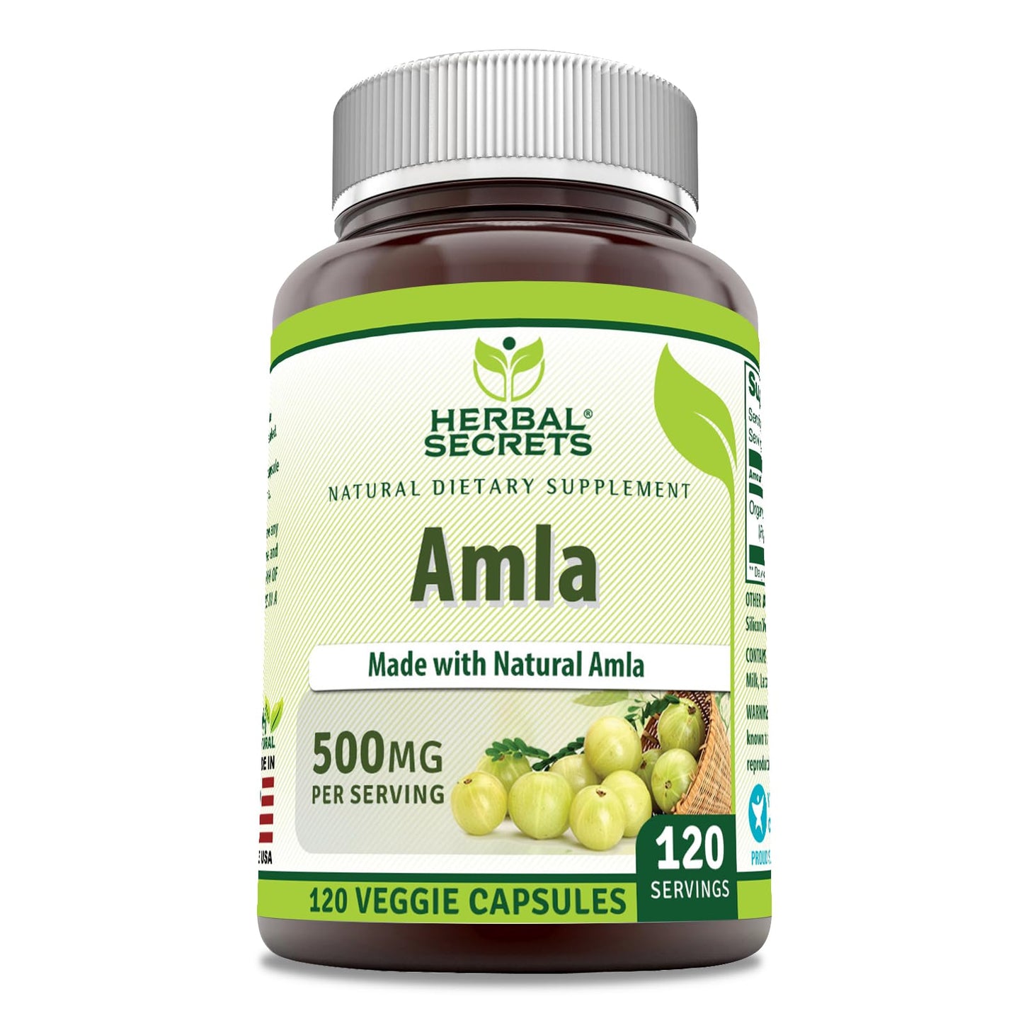 Herbal Secrets Amla Supplement Capsule, 500 mg per Serving, 120 Veggie Capsules