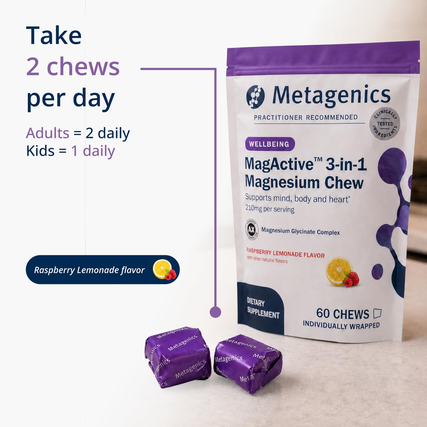 Metagenics MagActive Magnesium Glycinate 3-in-1 Chew Gummy, 120 Chews