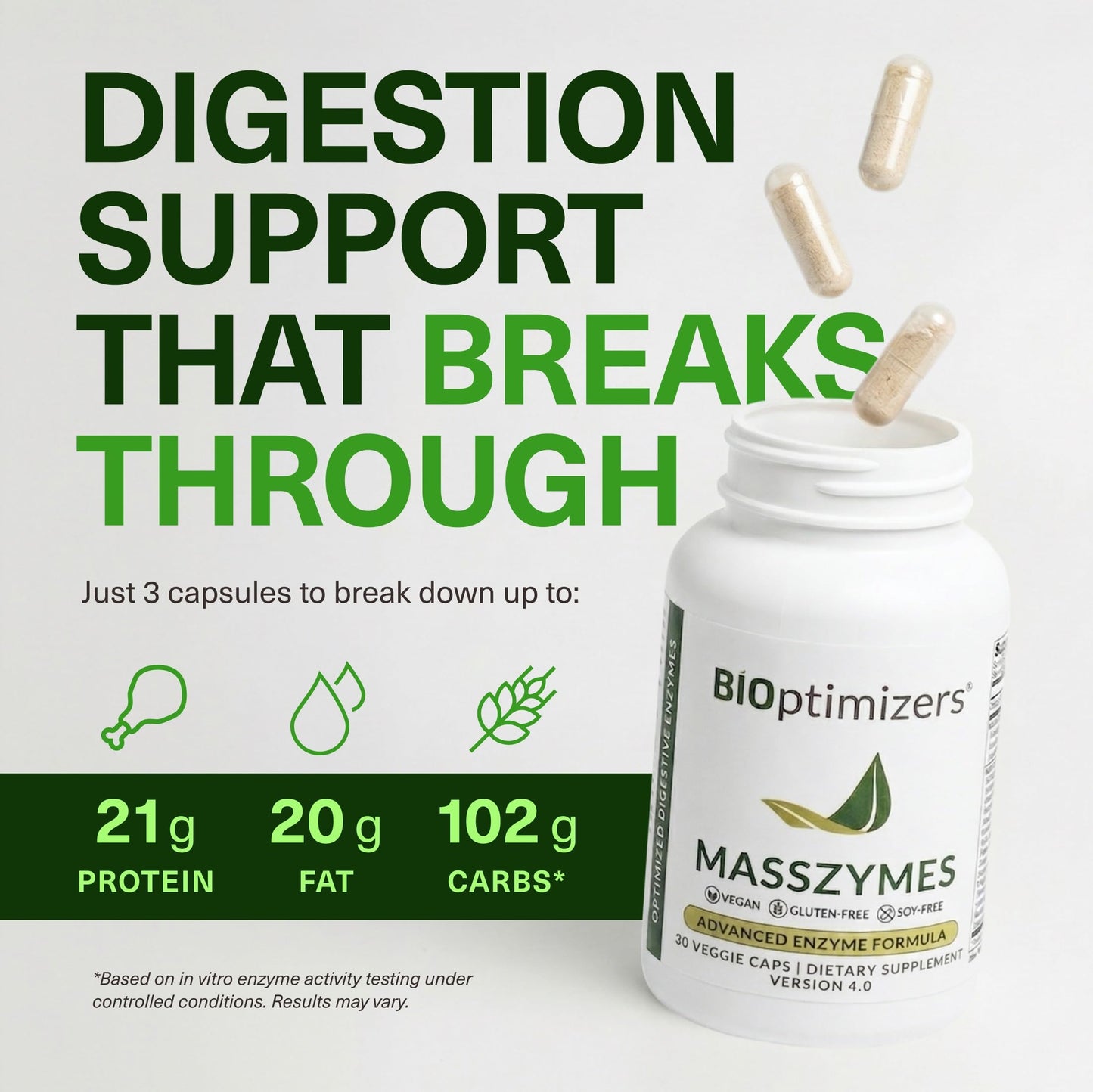 BIOptimizers MassZymes Complete Digestive Enzymes Capsules 30 Count