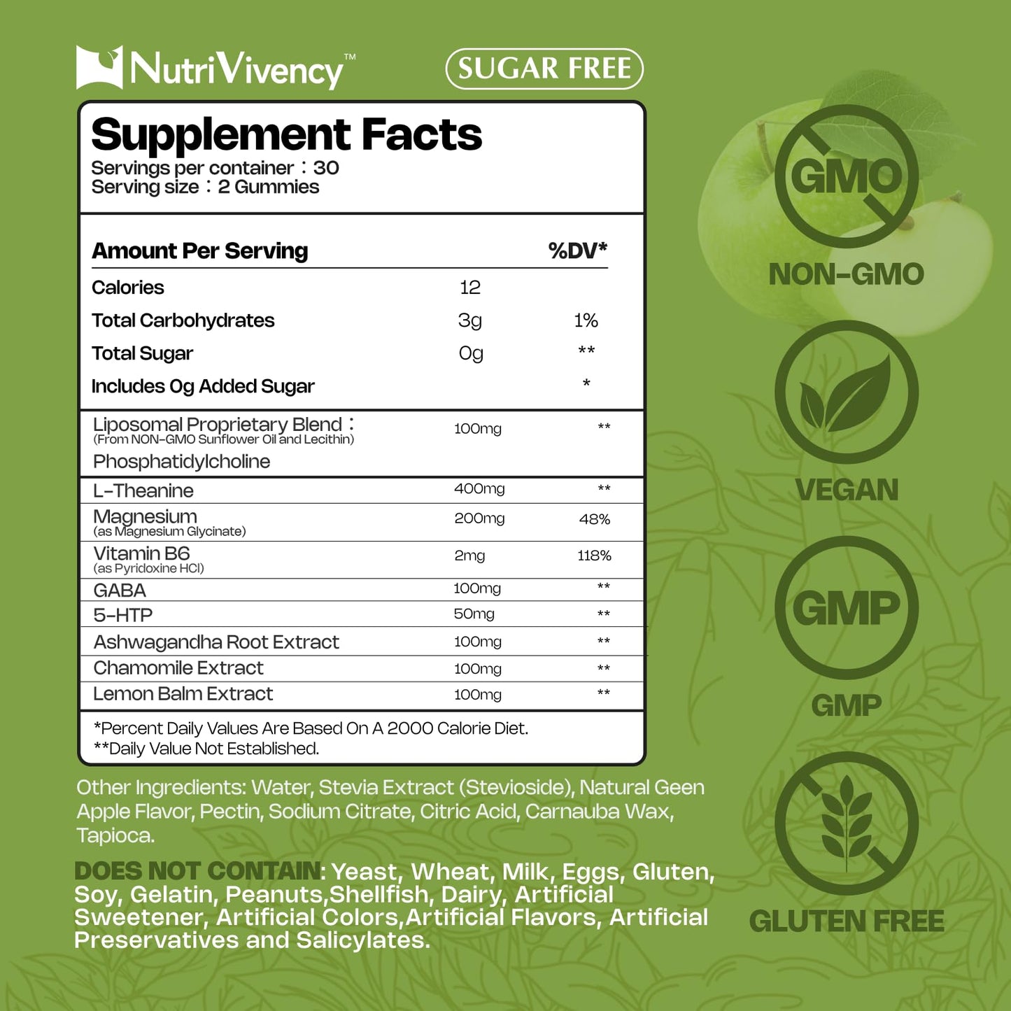 NutriVivency Liposomal L-Theanine Gummies, 60 Count