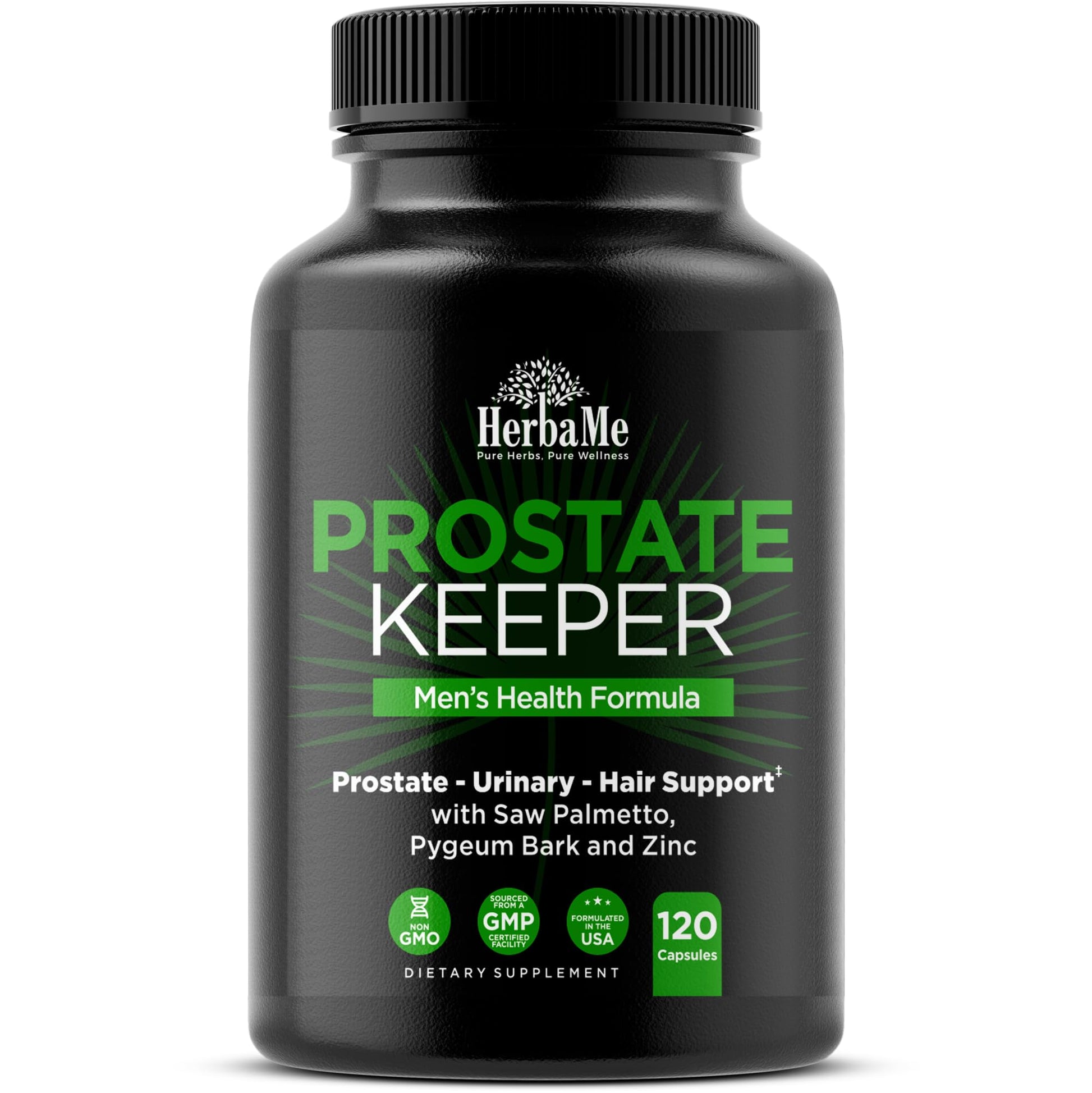 HerbaMe Prostate Support Supplement for Men 40+ with Saw Palmetto, Pygeum Bark & Zinc — Supports Healthy Urinary Flow, Bladder Comfort & Prostate Function, Capsule, 120 Count