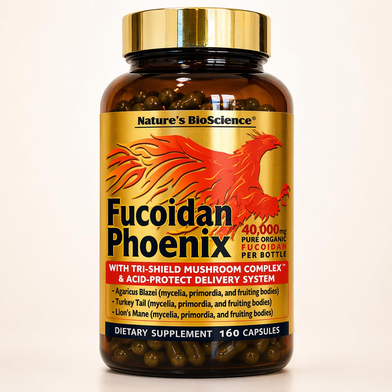 Nature's Bioscience FUCOIDAN Phoenix Advanced Pure Organic Fucoidan + Pure Mushroom Capsule, 160 Count