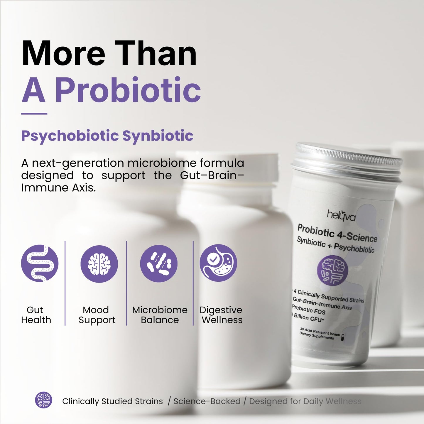 Helyva Probiotic Supplement for Gut Brain and Immune Support Capsule, 30 Count