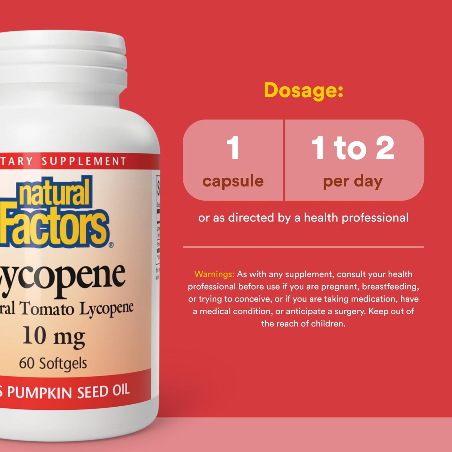 Natural Factors Lycopene 10 mg, Antioxidant Support to Help Reduce Free Radical Damage with Pumpkin Seed Softgels, 60 Count