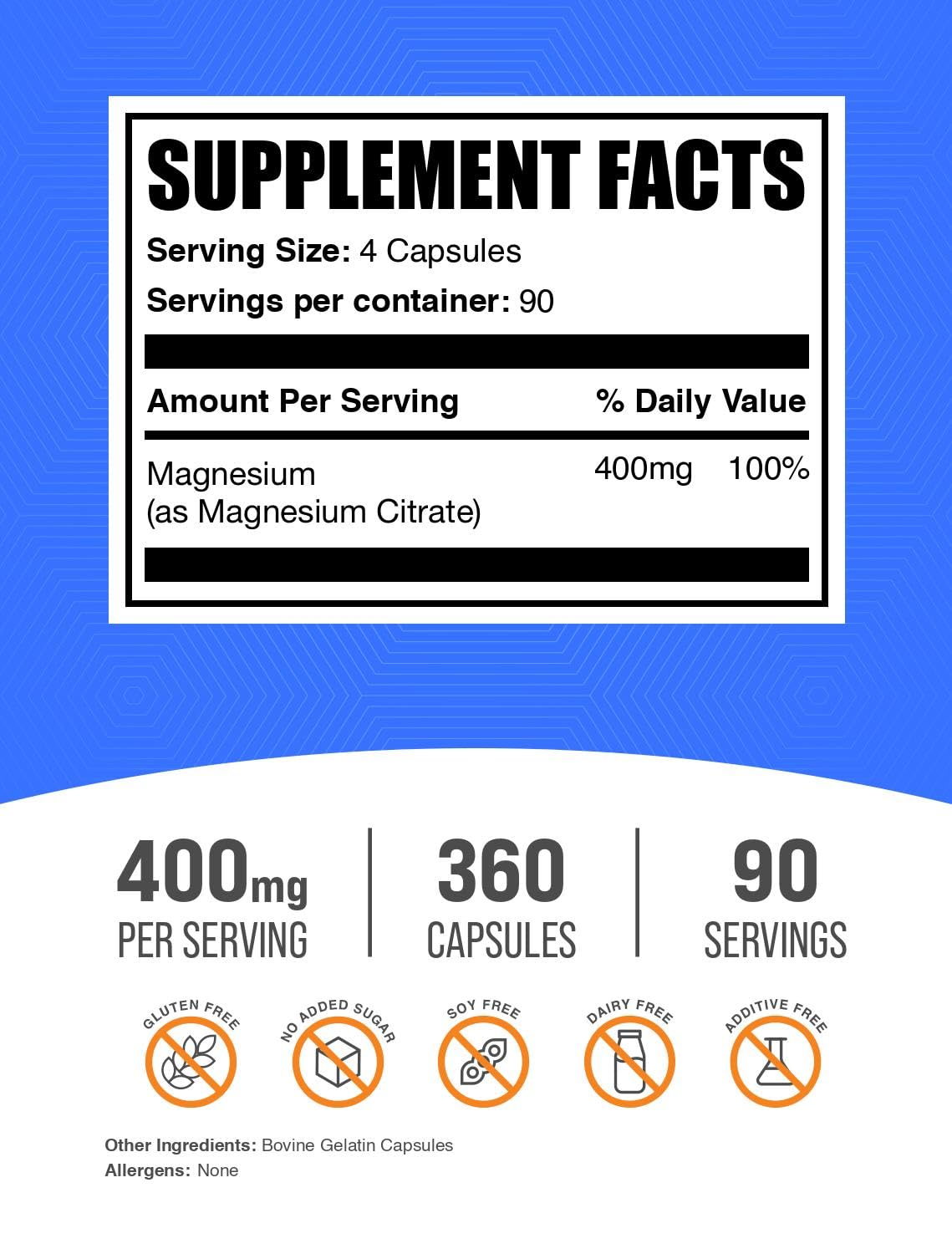 BulkSupplements Magnesium Citrate Capsules, 360 Count