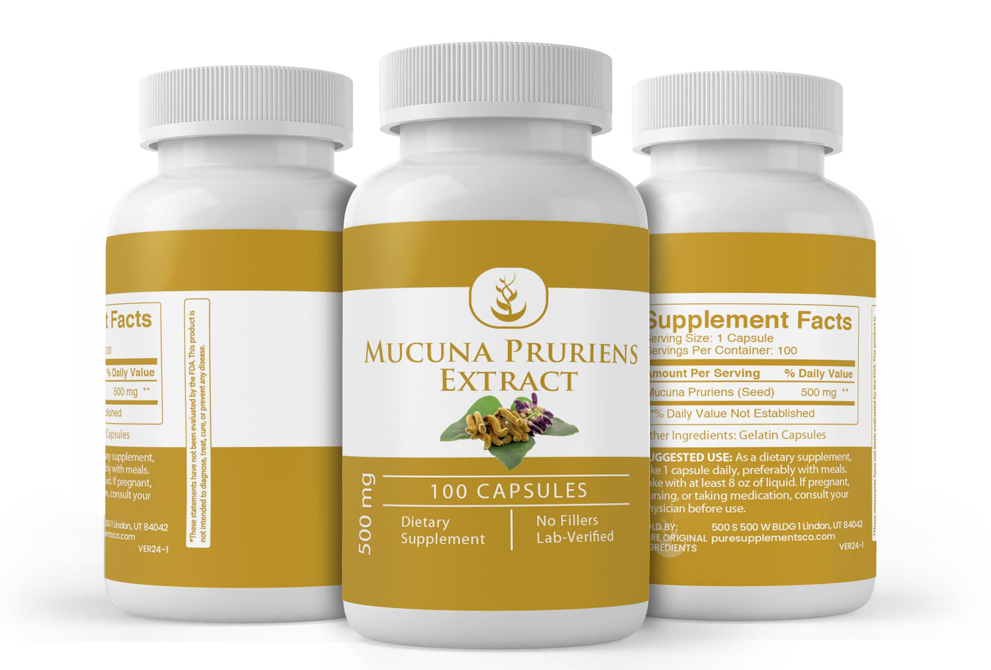 PURE ORIGINAL INGREDIENTS Mucuna Pruriens Capsules, 100 Capsules