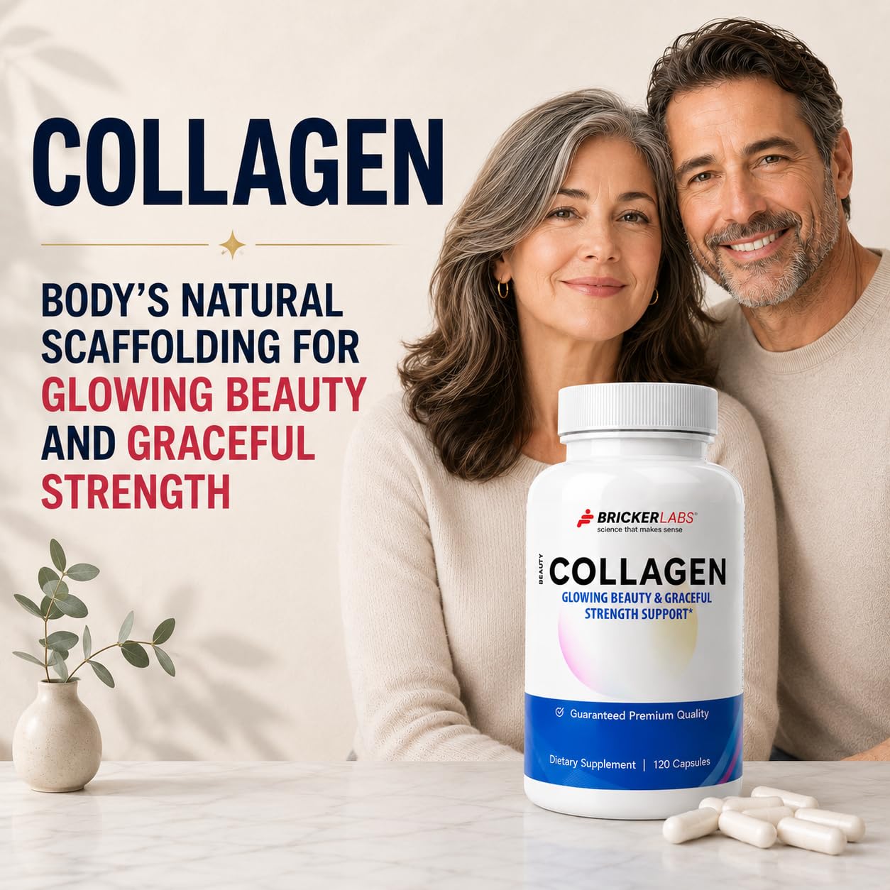 Bricker Labs Collagen for Men & Women - Type I, III Hydrolized Collagen Supplement 750mg Capsule 120 Servings
