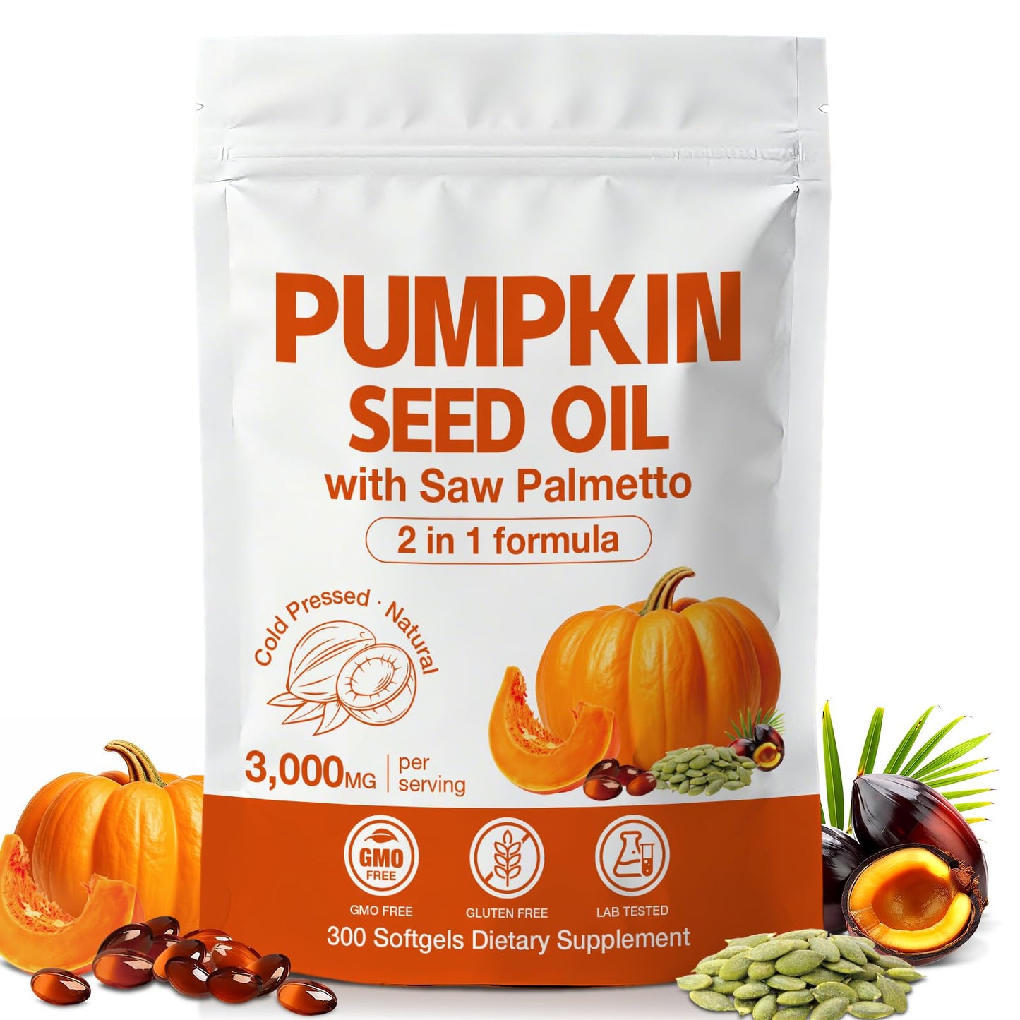 MaxHemp 3000mg Max Strength Pumpkin Seed Oil + Saw Palmetto Softgels, 300 Softgels