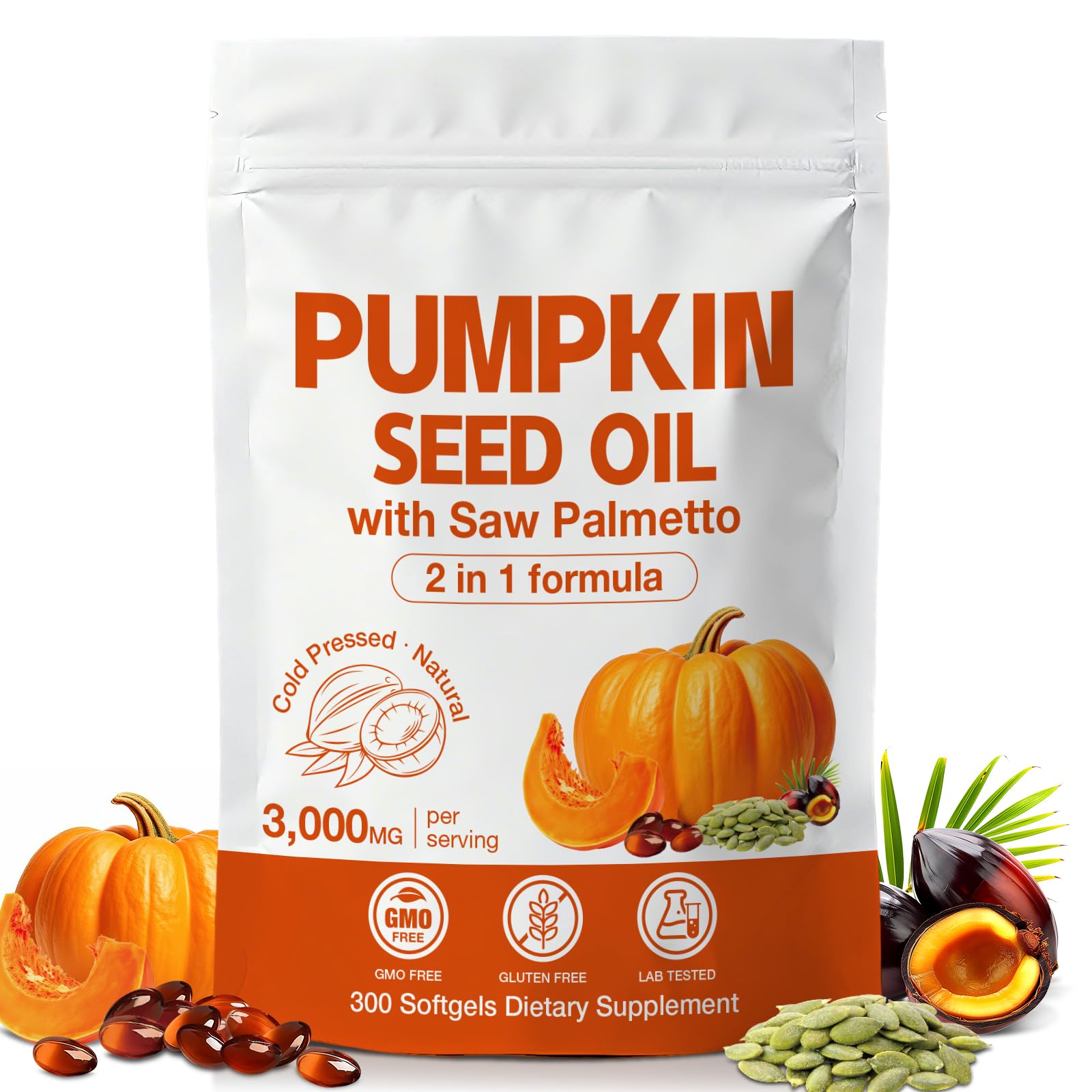 MaxHemp 3000mg Max Strength Pumpkin Seed Oil + Saw Palmetto Softgels, 300 Softgels