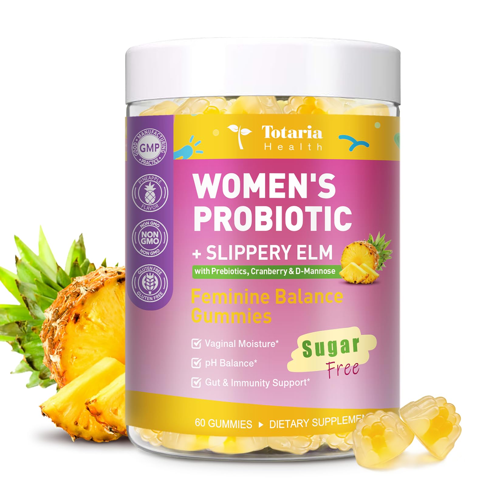 Totaria Sugar Free Probiotics for Women, Feminine Balance Gummies, 60 Count
