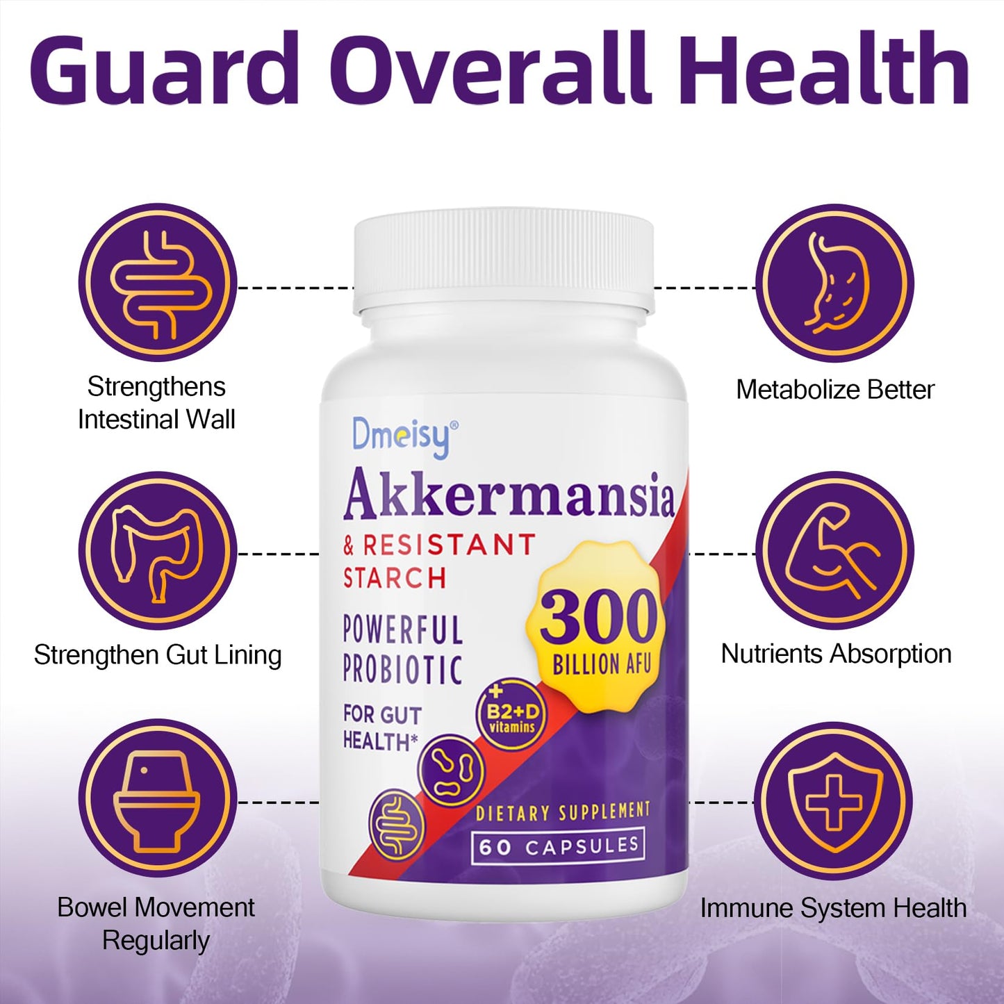 Dmeisy Akkermansia Muciniphila Probiotic - 300 Billion AFU Capsule, 120 Count