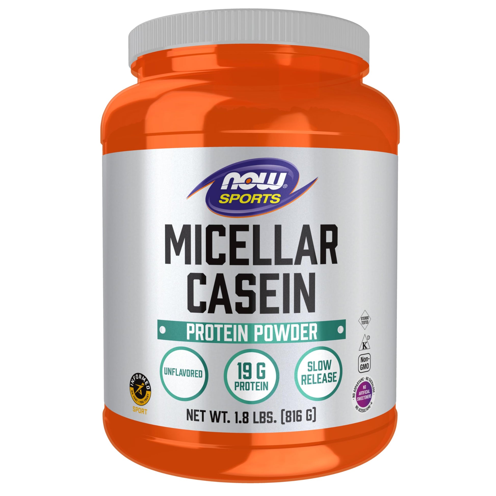 NOW Foods Micellar Casein 19 g Slow Release Unflavored Powder, 28.8