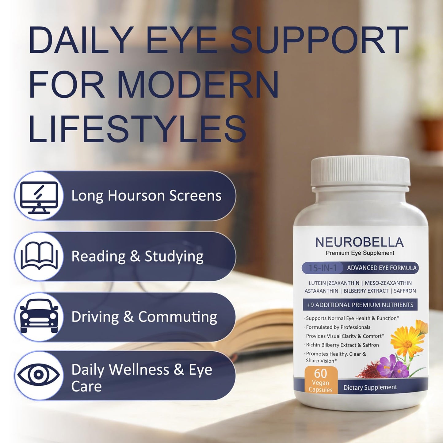 Primalcompound Neurobella Eye Formula 15-in-1 Eye Nutritional Support Capsules, 60 Capsules