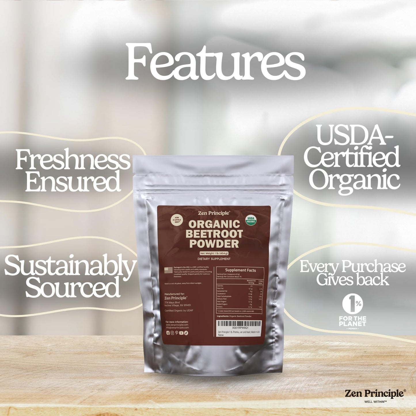 Zen Principle Premium Organic Beetroot Powder, 16 oz