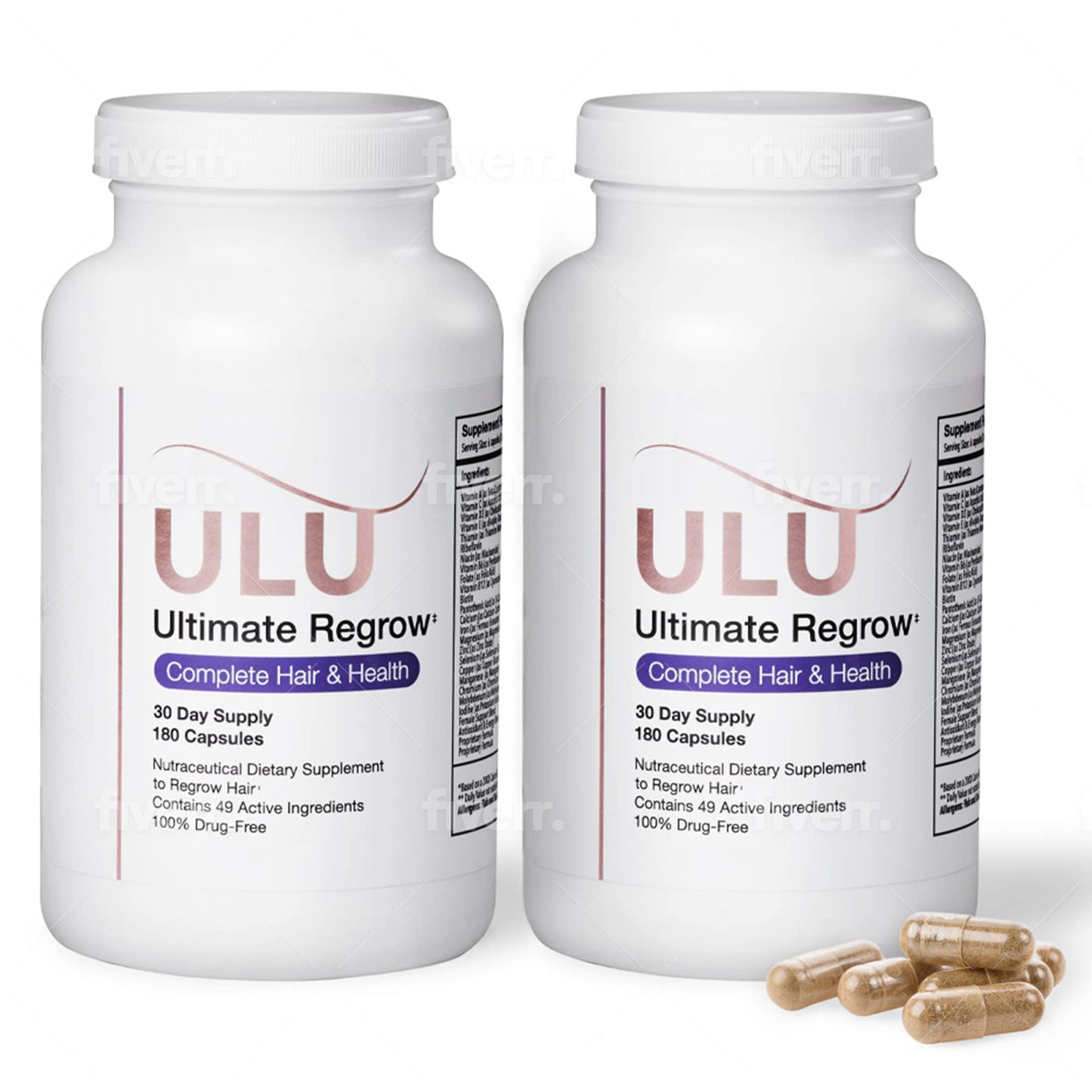 ULULIFE Ultimate Regrow Multivitamin Capsules, Promotes Hair Growth, Skin, & Nails Health, 2 Count