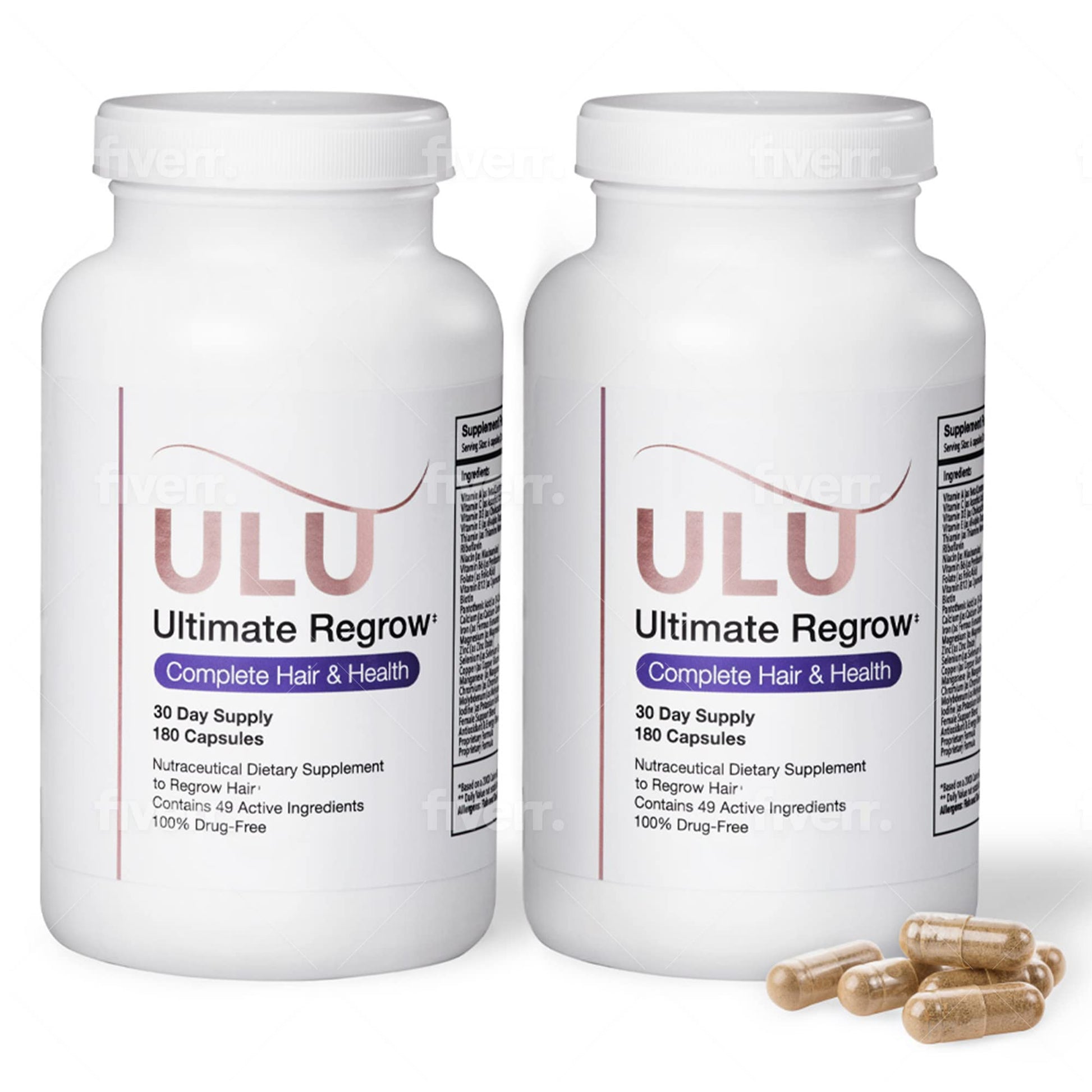 ULULIFE Ultimate Regrow Multivitamin Capsules, Promotes Hair Growth, Skin, & Nails Health, 2 Count