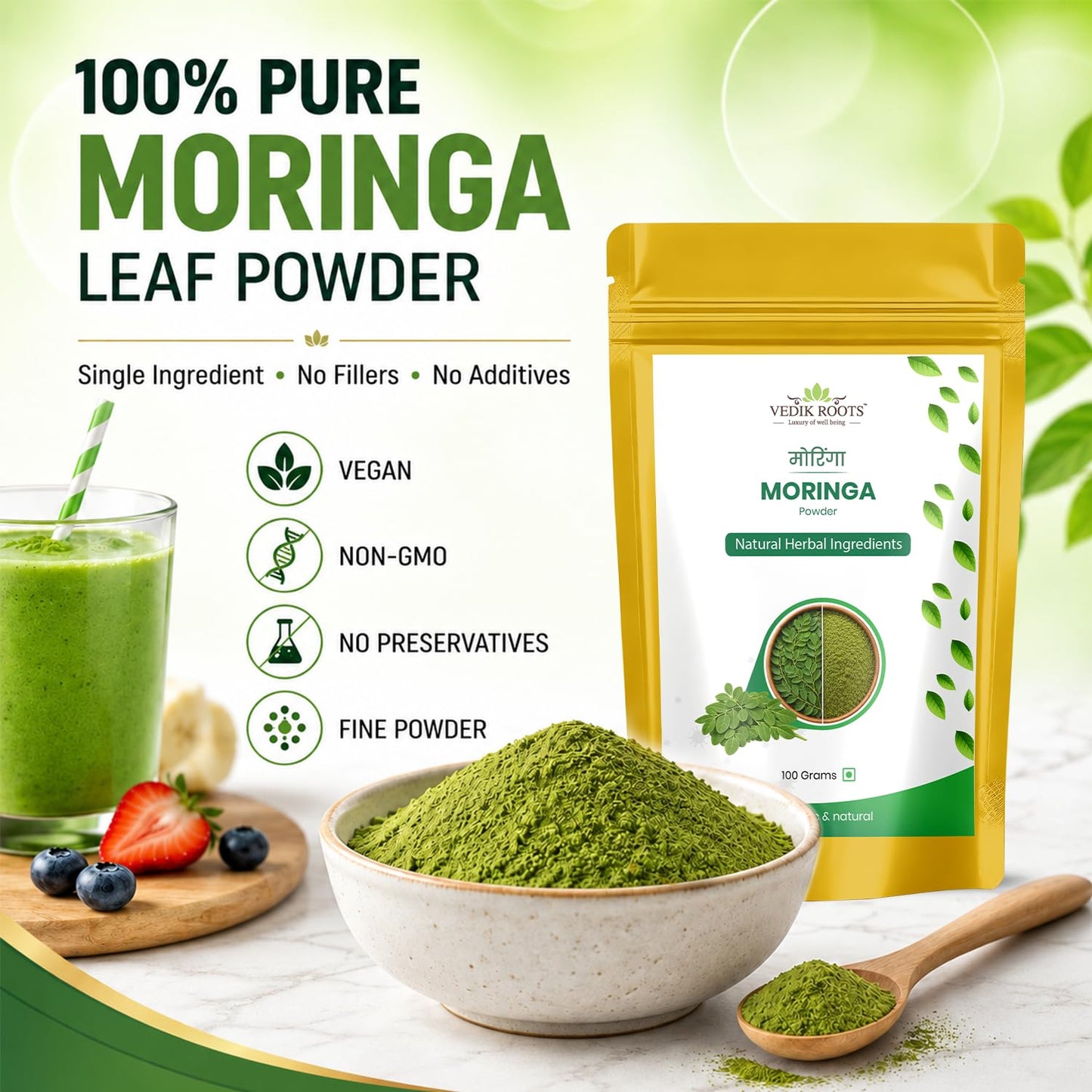 VEDIKROOTS Moringa Leaf Powder 3.53 oz
